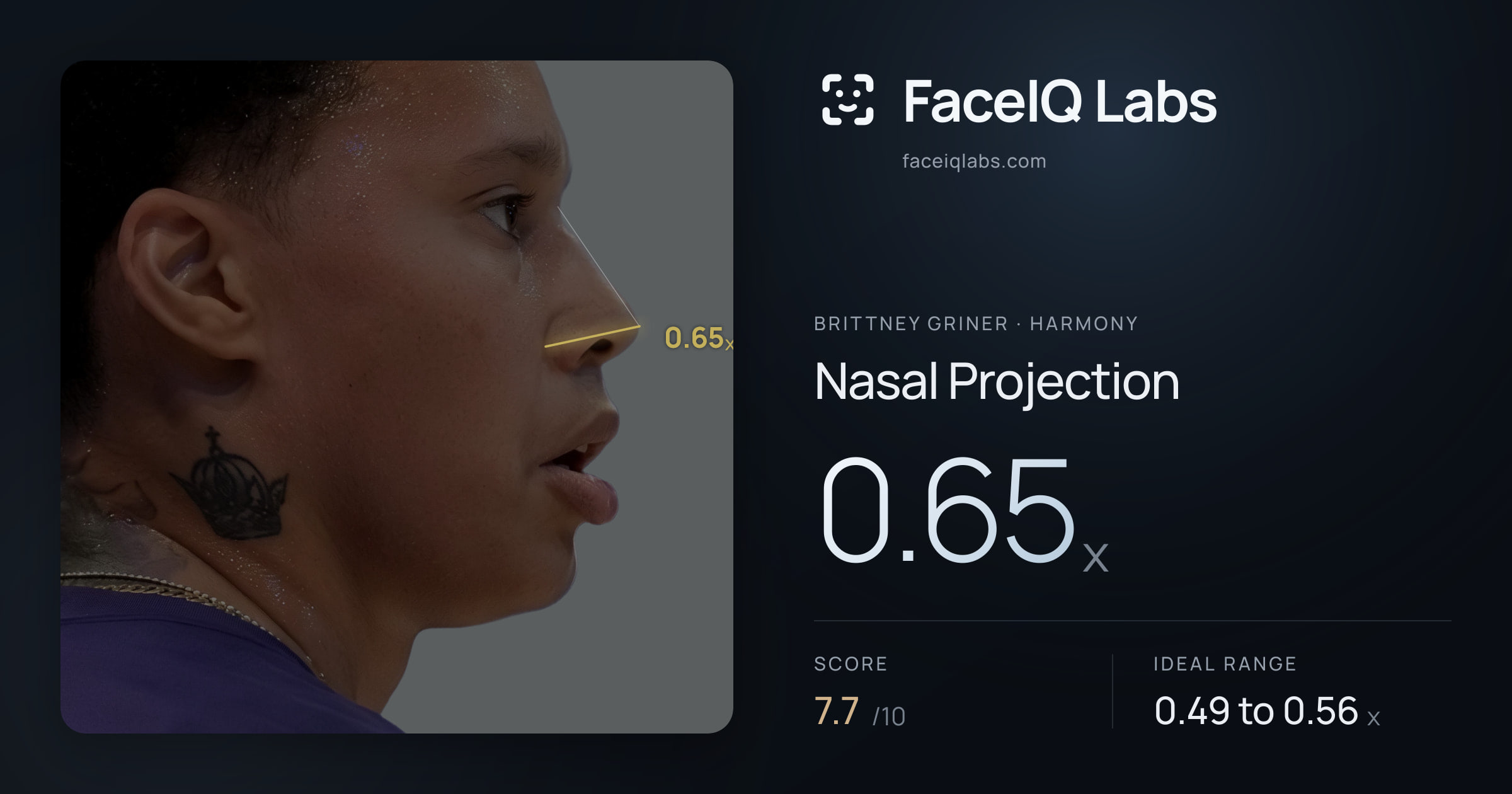 Brittney Griner Nasal Projection: 0.65x, drawn on the photo