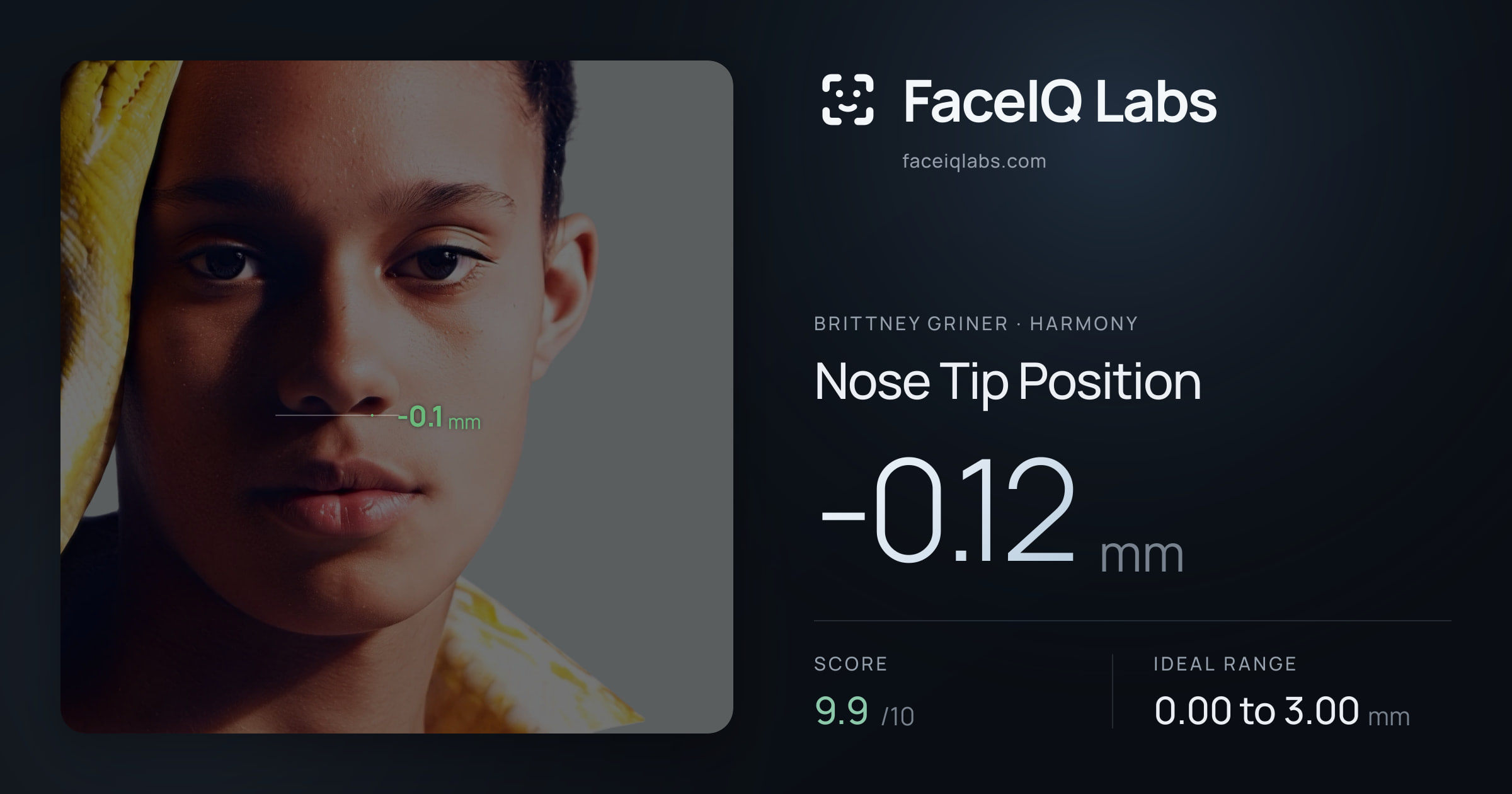 Brittney Griner Nose Tip Position: -0.12mm, drawn on the photo