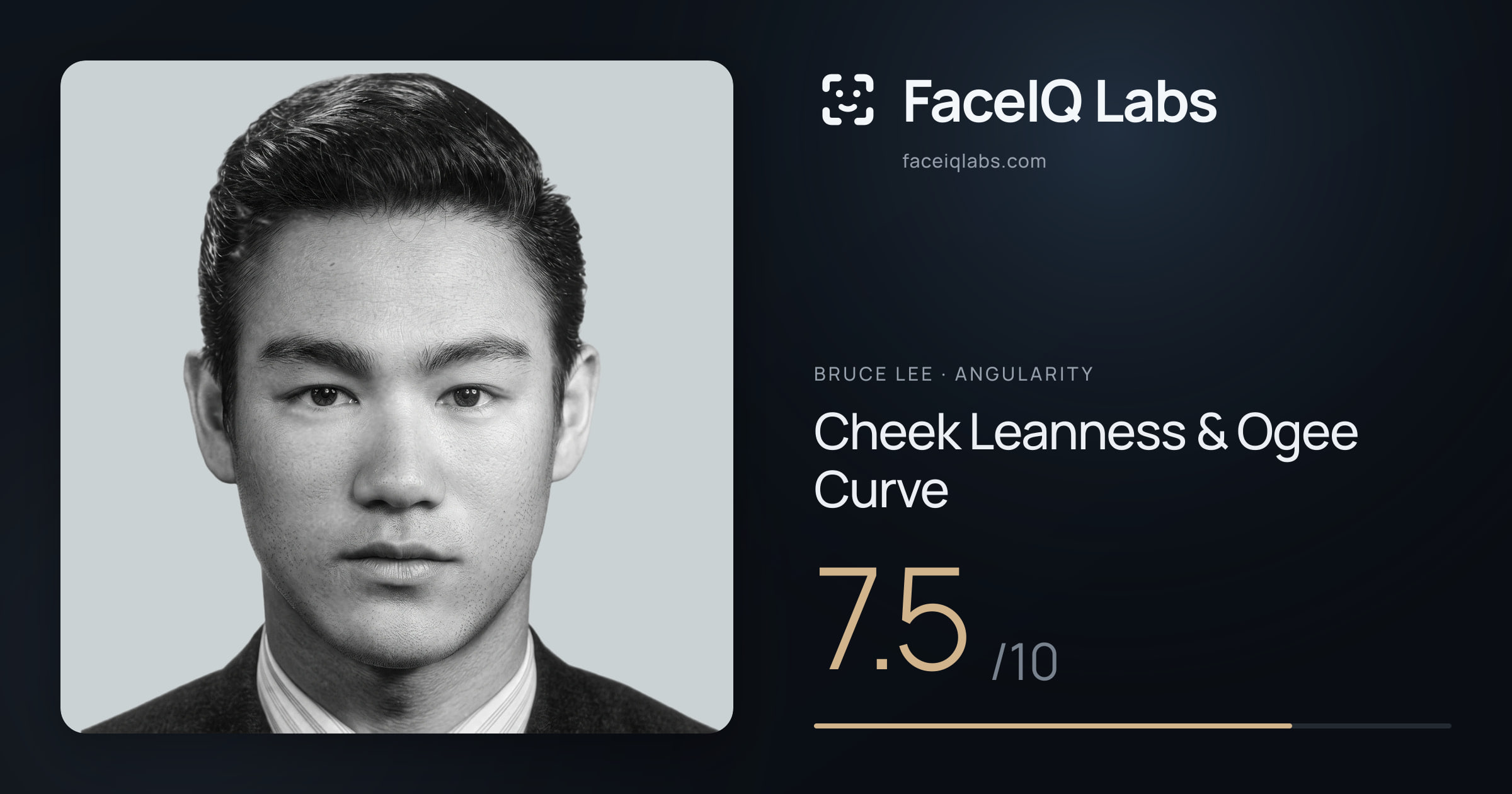 Bruce Lee Cheek Leanness & Ogee Curve: 7.5/10, drawn on the photo