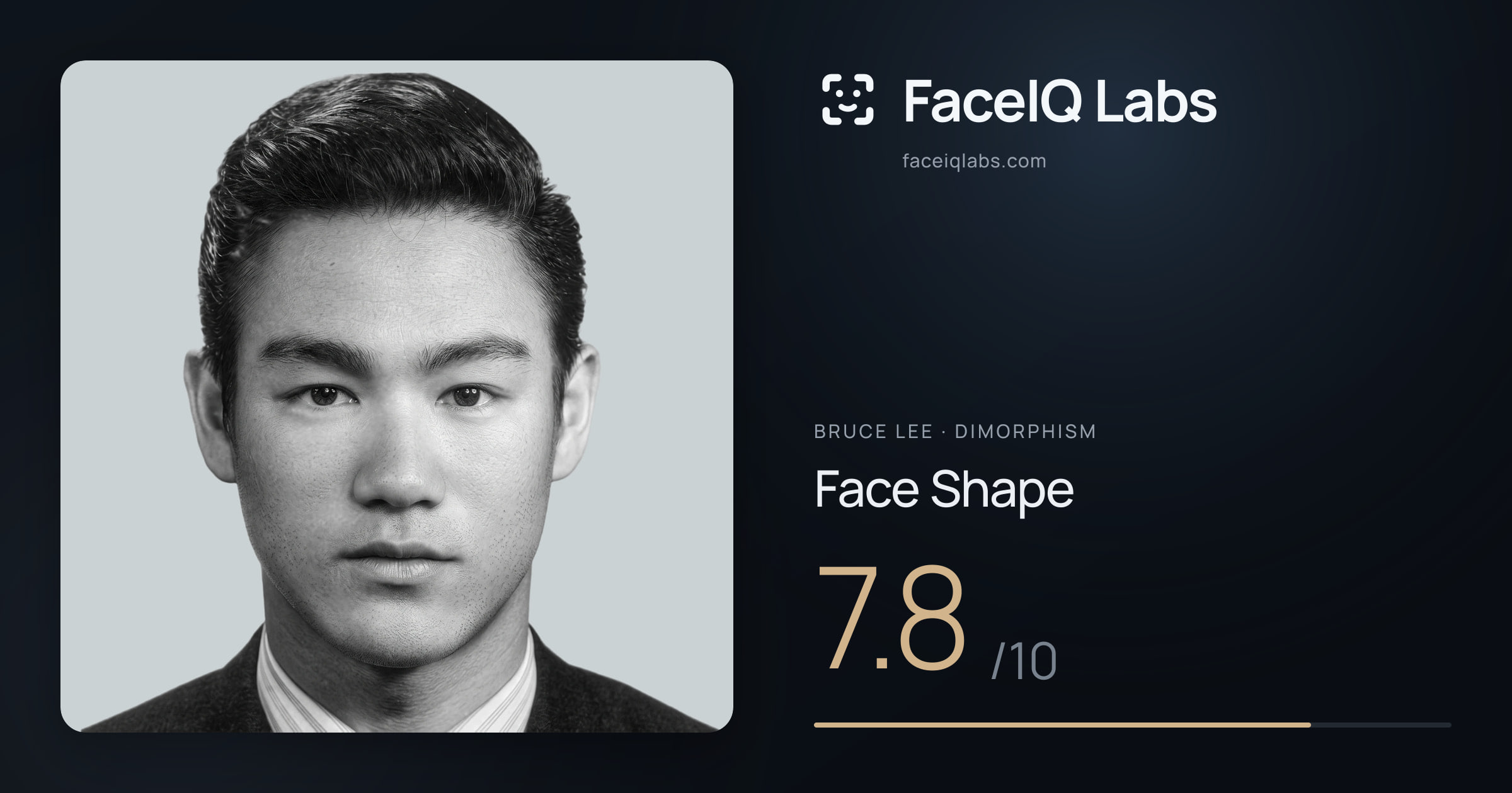 Bruce Lee Face Shape: 7.8/10, drawn on the photo