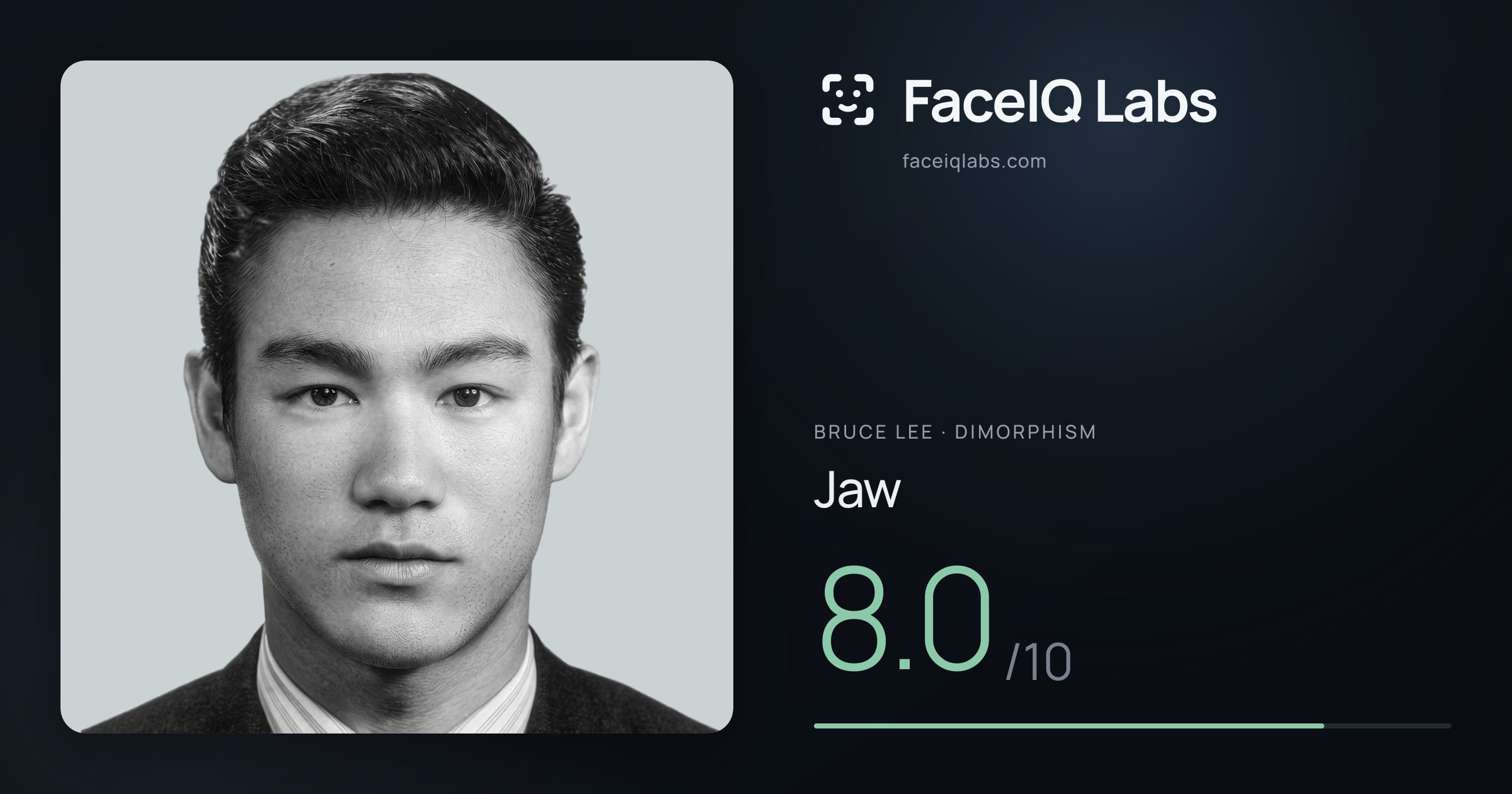 Bruce Lee Jaw: 8.0/10, drawn on the photo