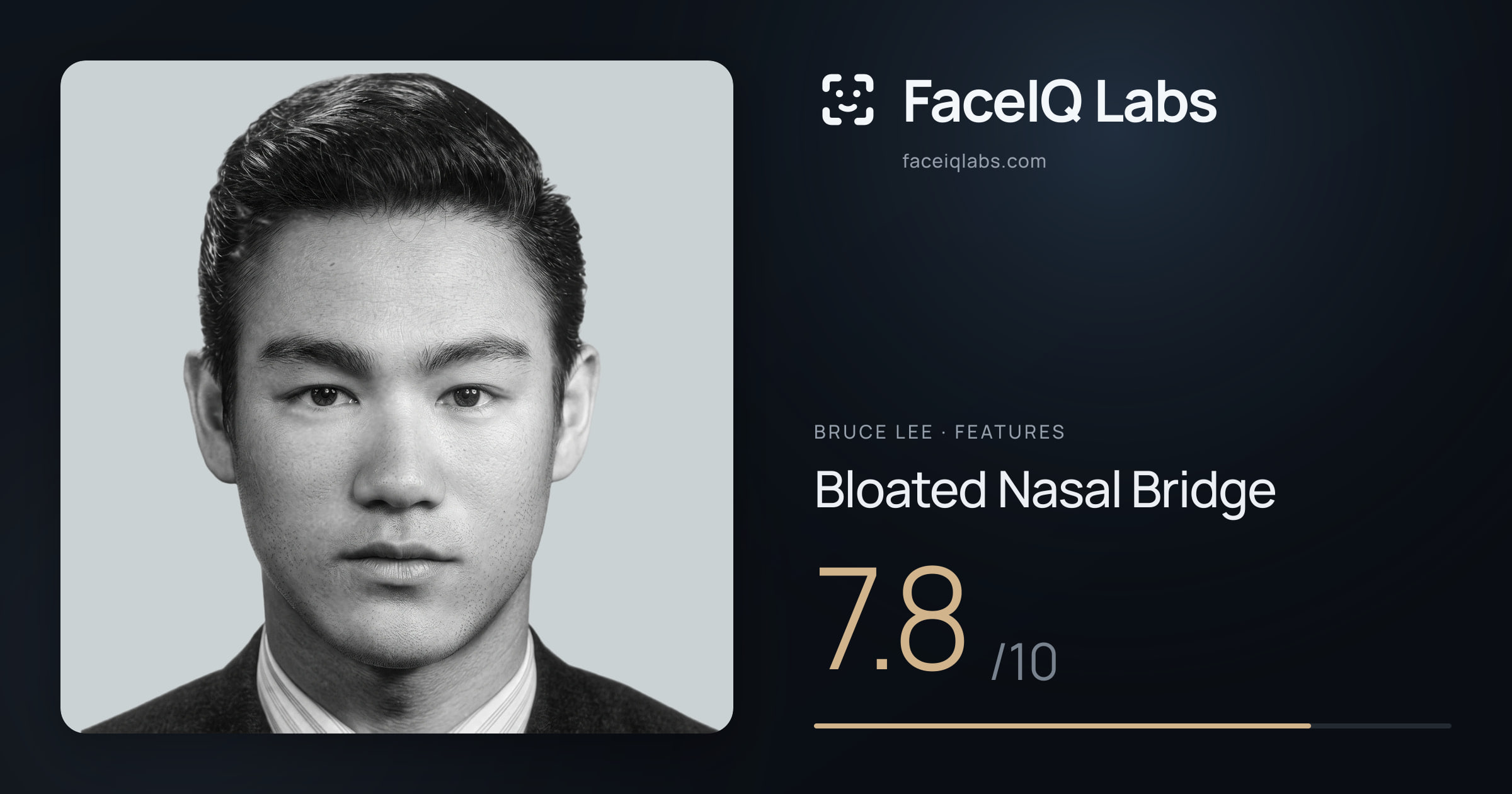 Bruce Lee Bloated Nasal Bridge: 7.8/10, drawn on the photo