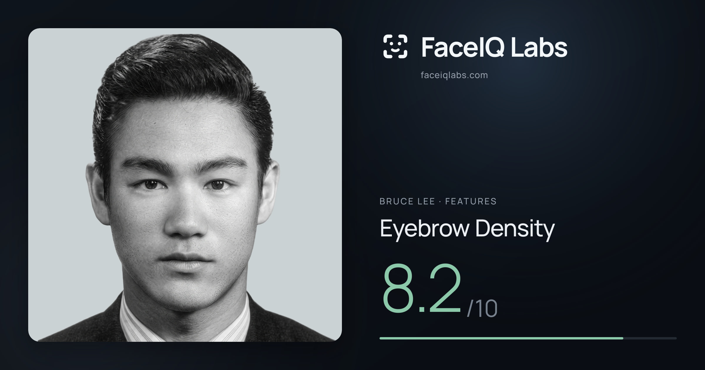 Bruce Lee Eyebrow Density: 8.2/10, drawn on the photo
