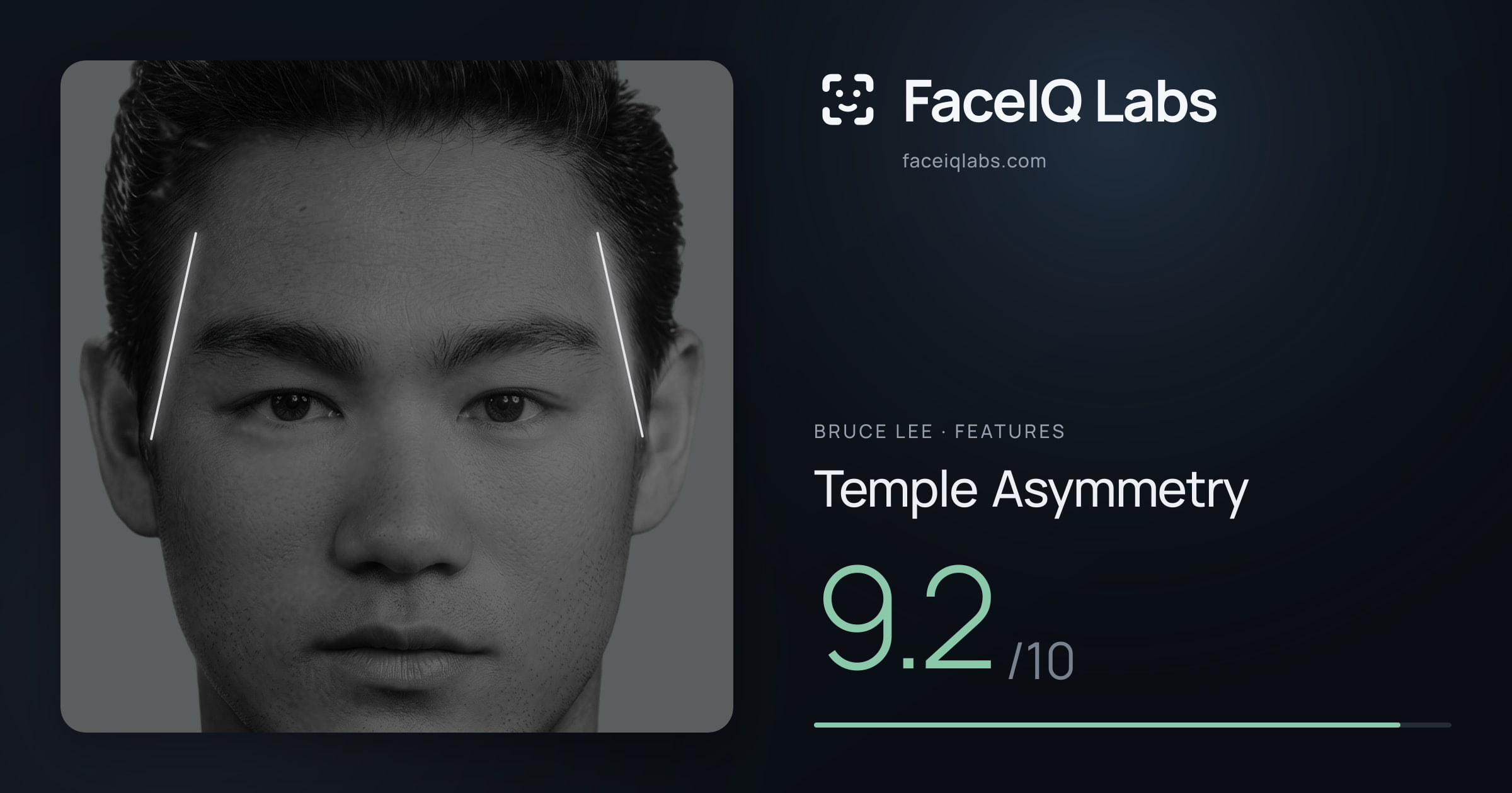 Bruce Lee Temple Asymmetry: 9.2/10, drawn on the photo