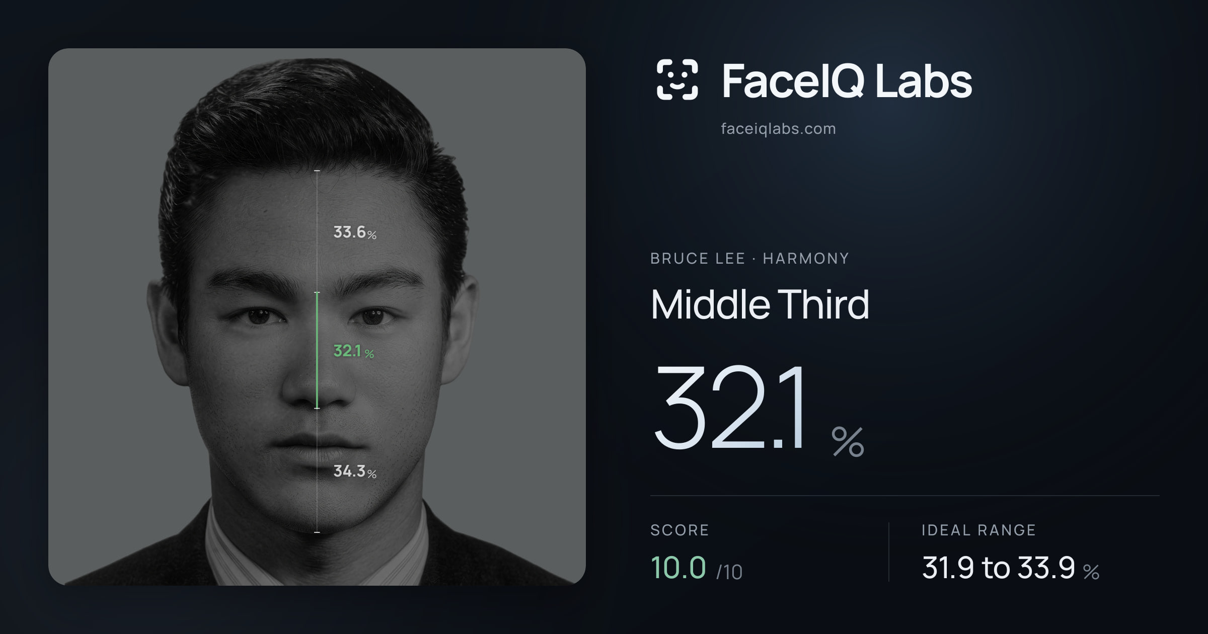 Bruce Lee Middle Third: 32.1%, drawn on the photo