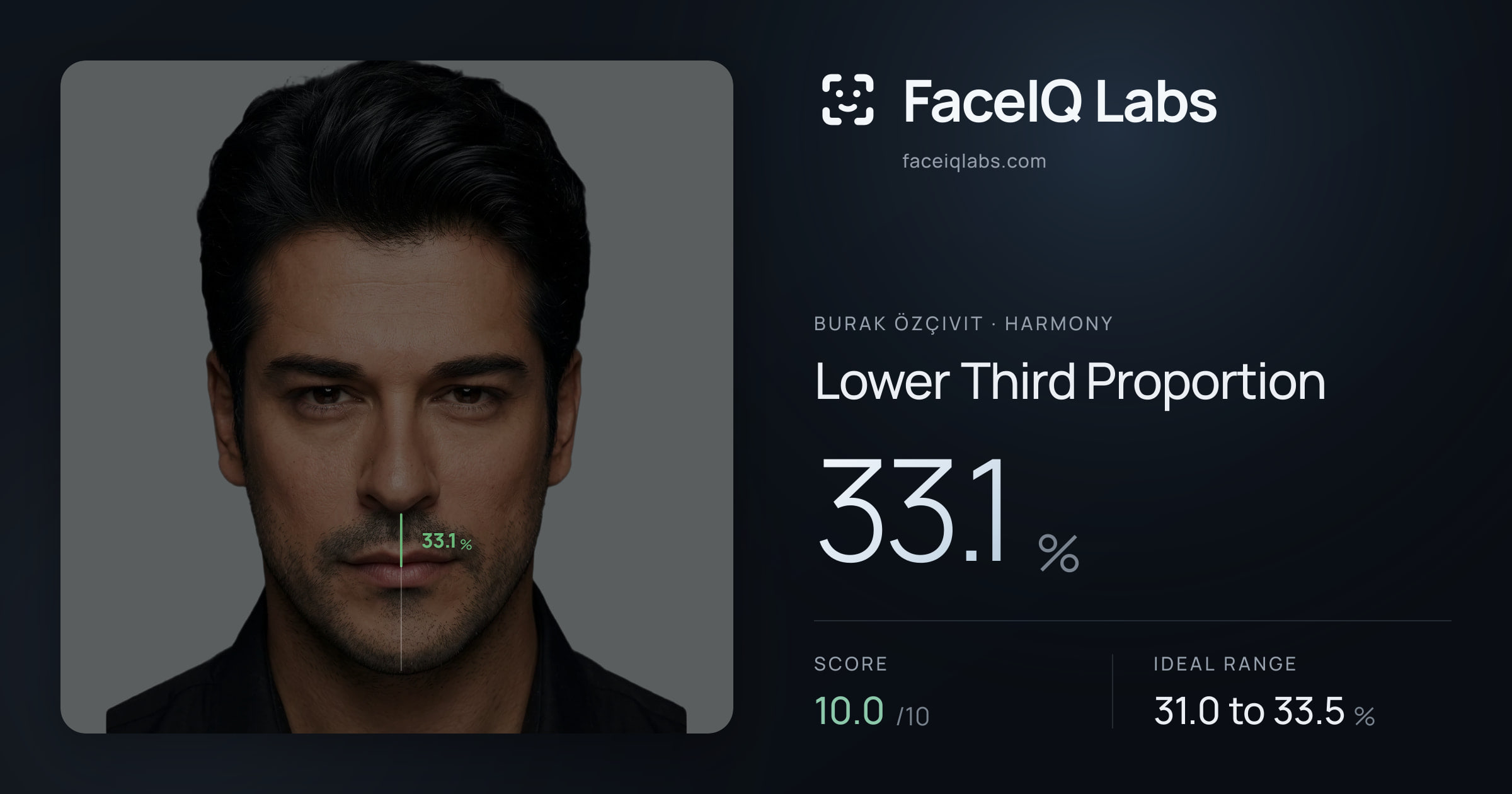Burak Özçivit Lower Third Proportion: 33.1%, drawn on the photo