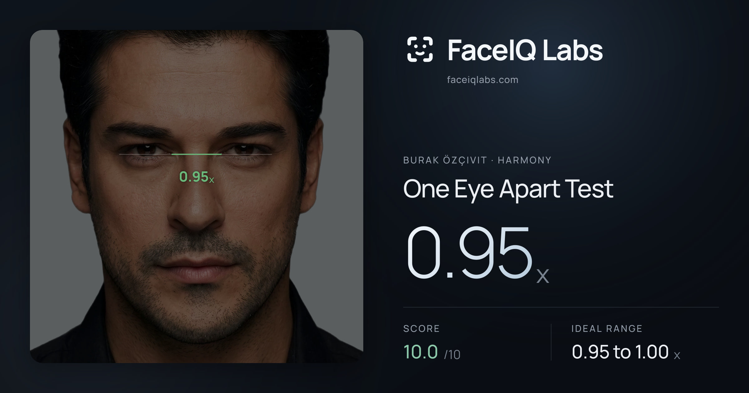 Burak Özçivit One Eye Apart Test: 0.95x, drawn on the photo
