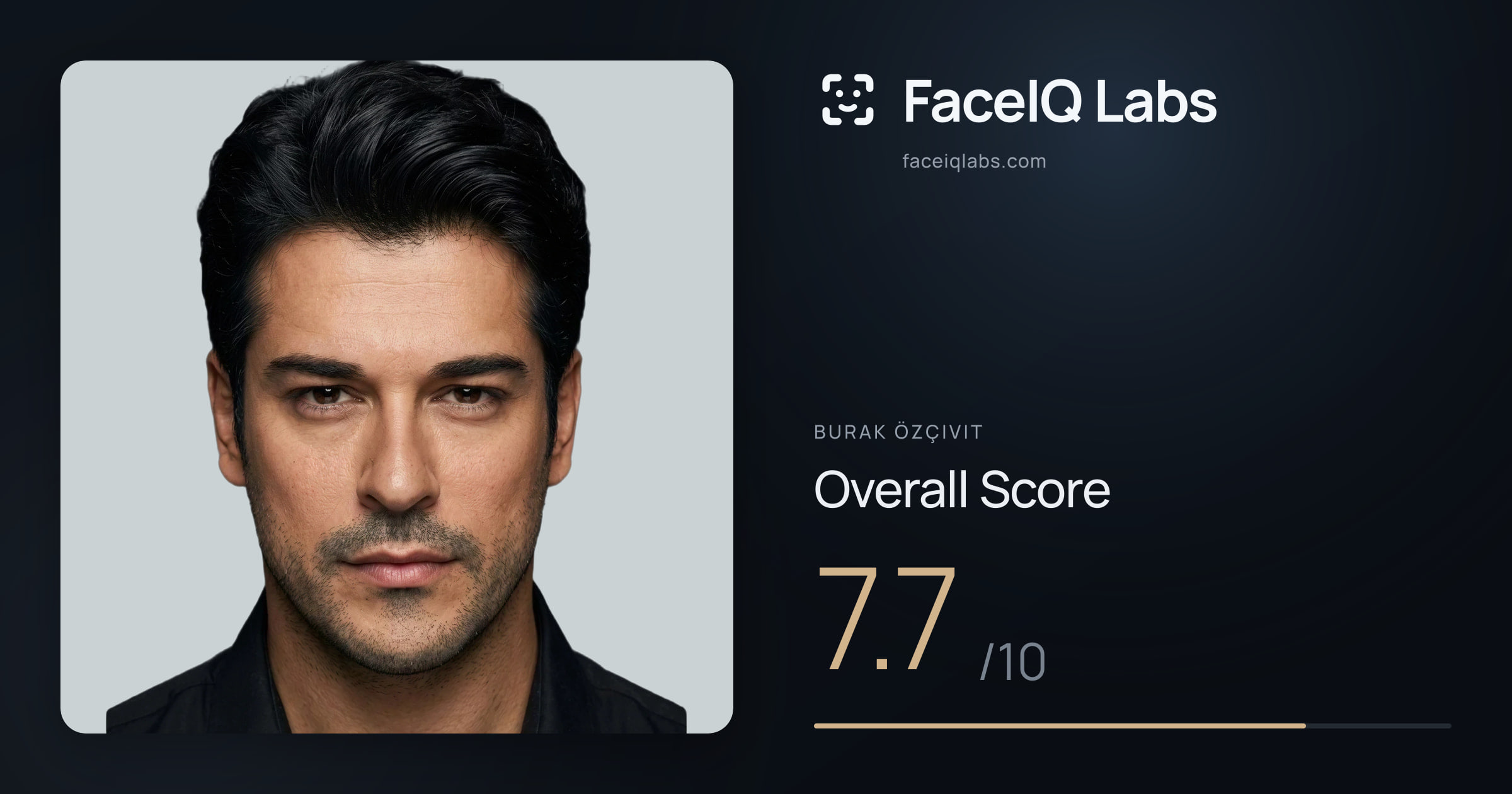 Burak Özçivit face rating: 7.7/10, with each section's score