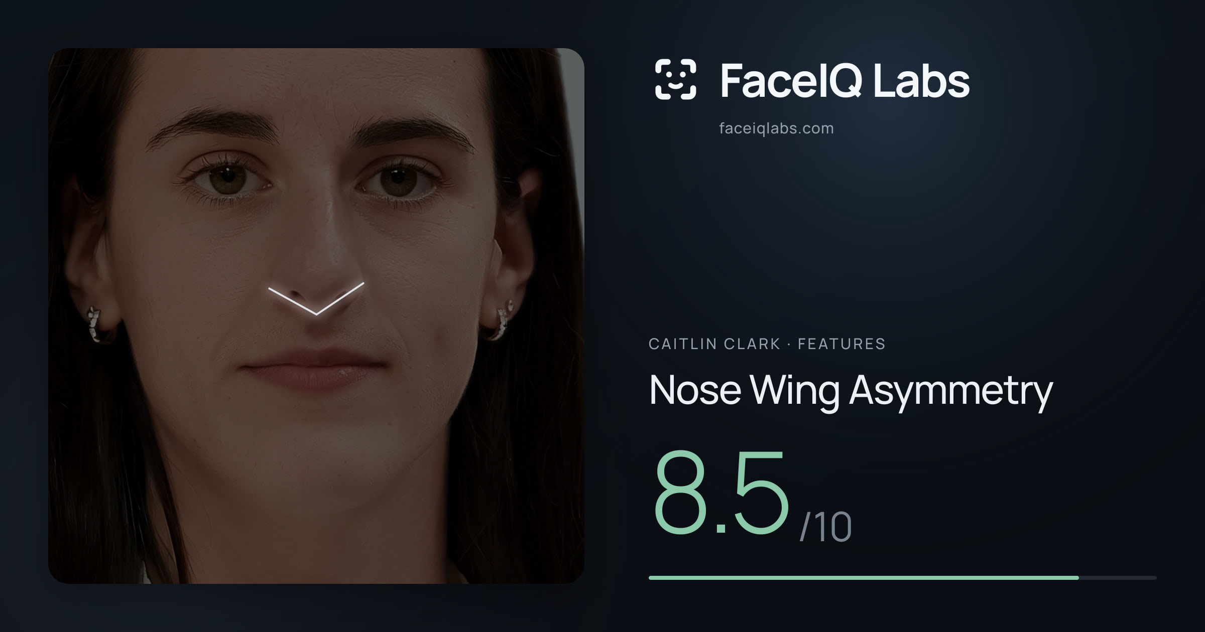 Caitlin Clark Nose Wing Asymmetry: 8.5/10, drawn on the photo