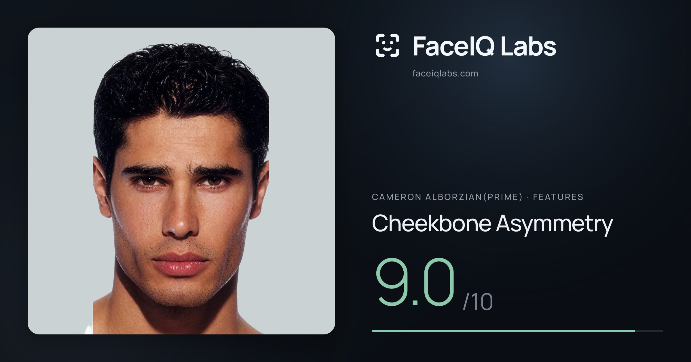 Cameron Alborzian(Prime) Cheekbone Asymmetry: 9.0/10, drawn on the photo