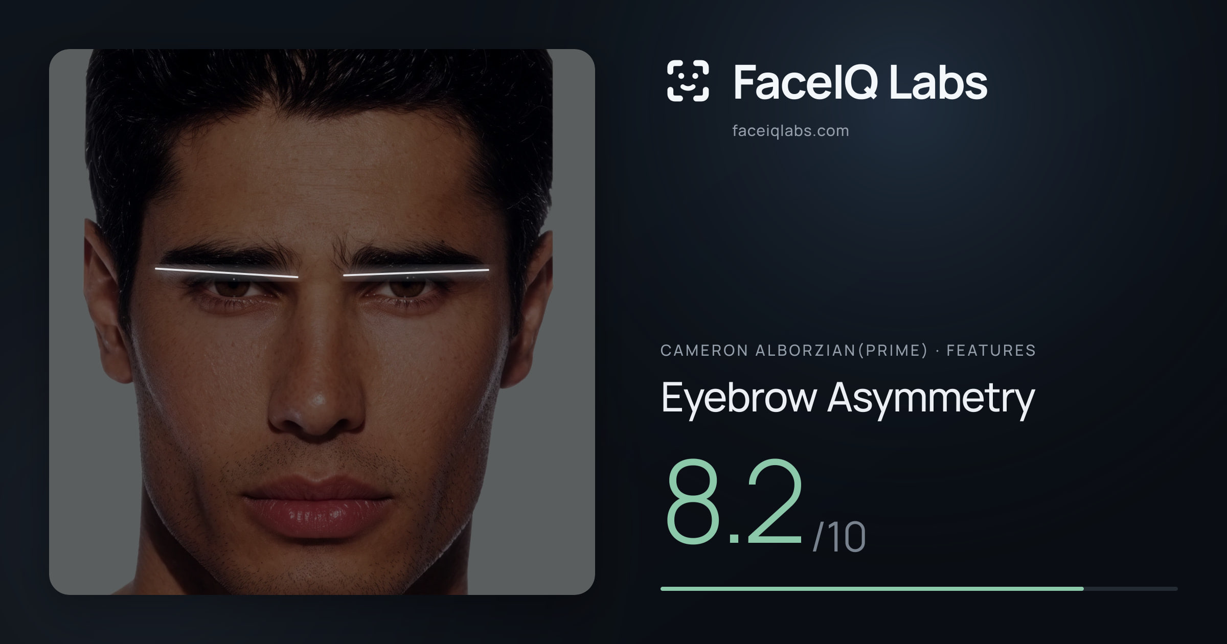 Cameron Alborzian(Prime) Eyebrow Asymmetry: 8.2/10, drawn on the photo