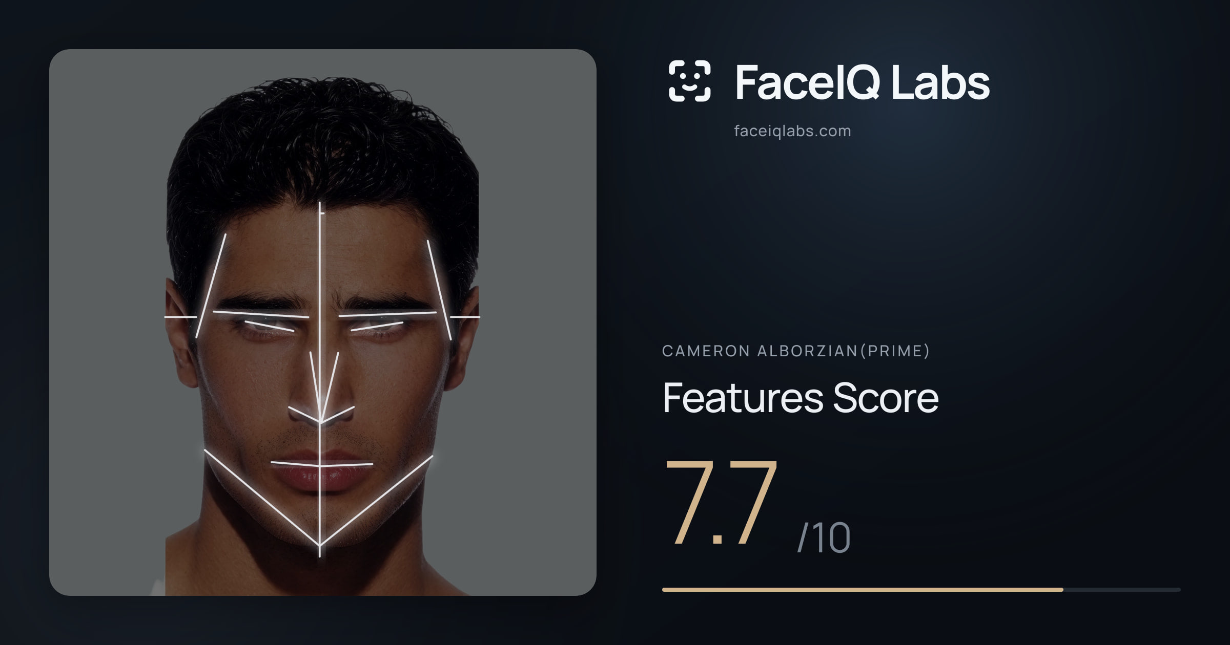 Cameron Alborzian(Prime) Features: 7.7/10, with each assessment drawn on the photo