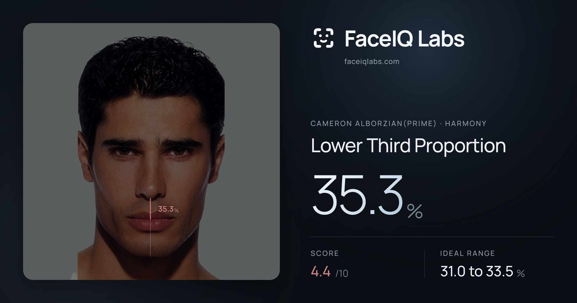 Cameron Alborzian(Prime) Lower Third Proportion: 35.3%, drawn on the photo
