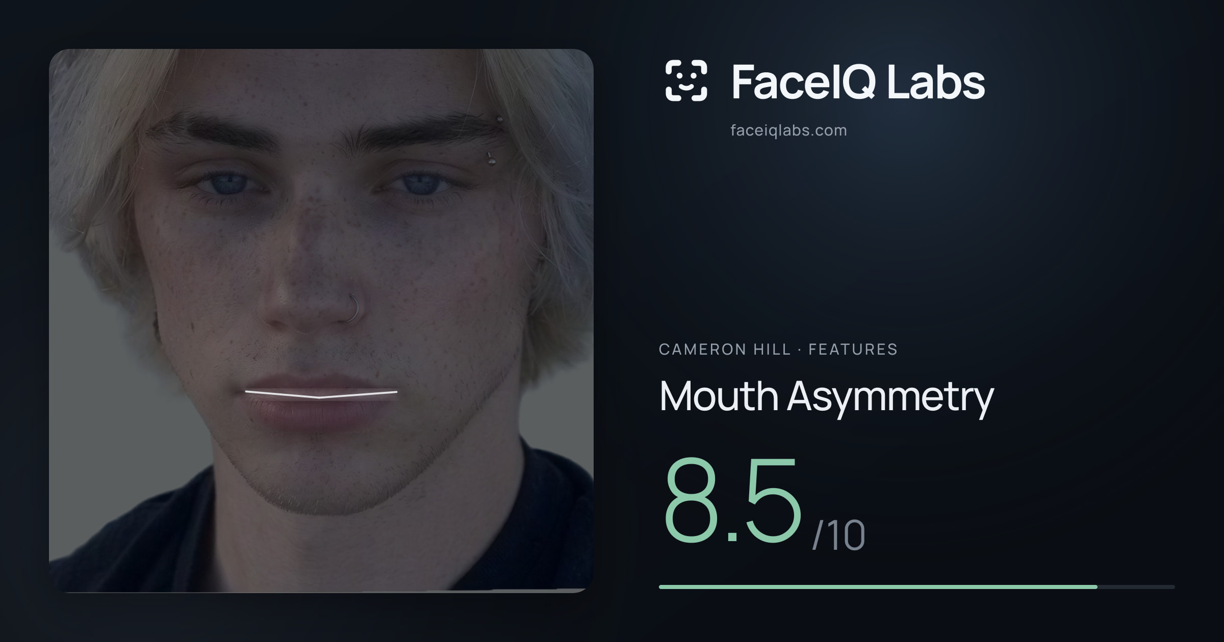 Cameron Hill Mouth Asymmetry: 8.5/10, drawn on the photo