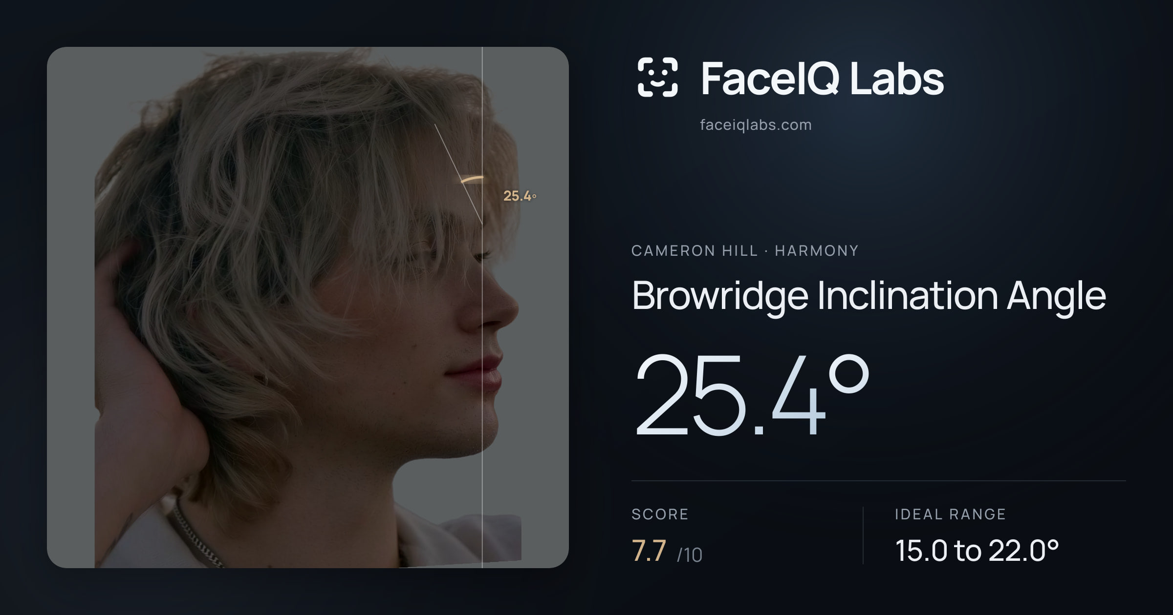 Cameron Hill Browridge Inclination Angle: 25.4°, drawn on the photo