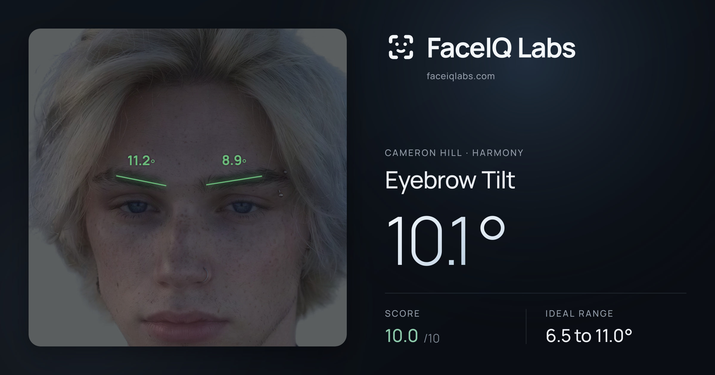 Cameron Hill Eyebrow Tilt: 10.1°, drawn on the photo