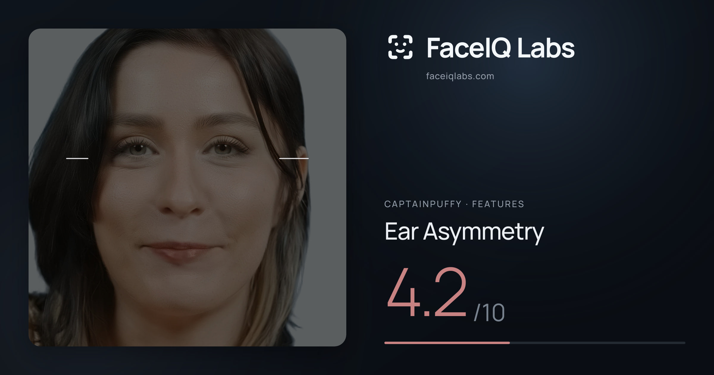 CaptainPuffy Ear Asymmetry: 4.2/10, drawn on the photo