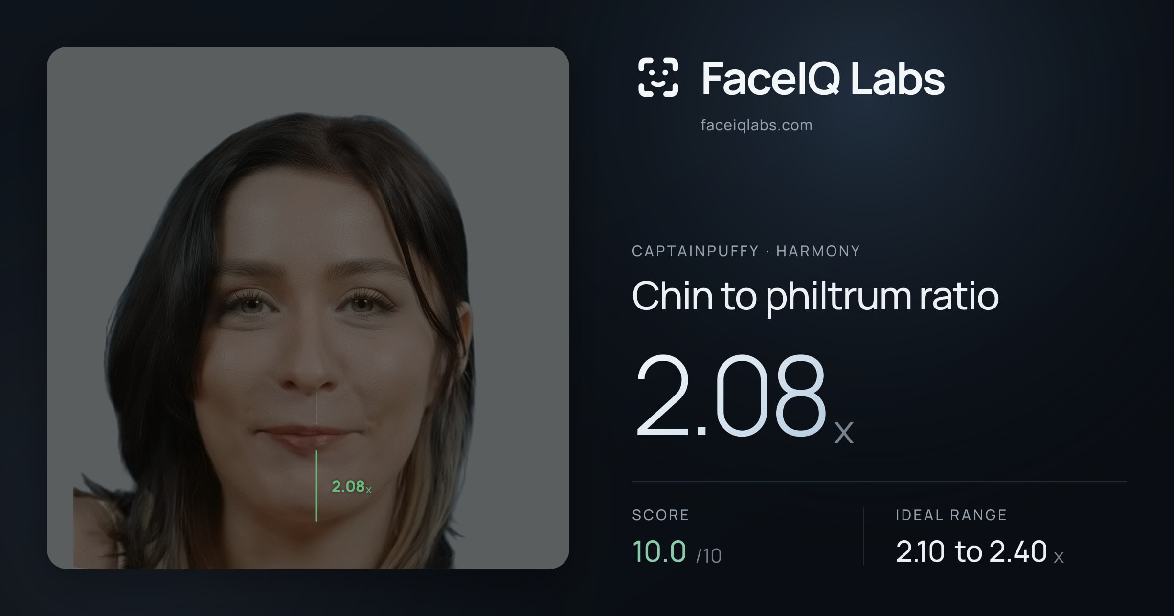 CaptainPuffy Chin to philtrum ratio: 2.08x, drawn on the photo