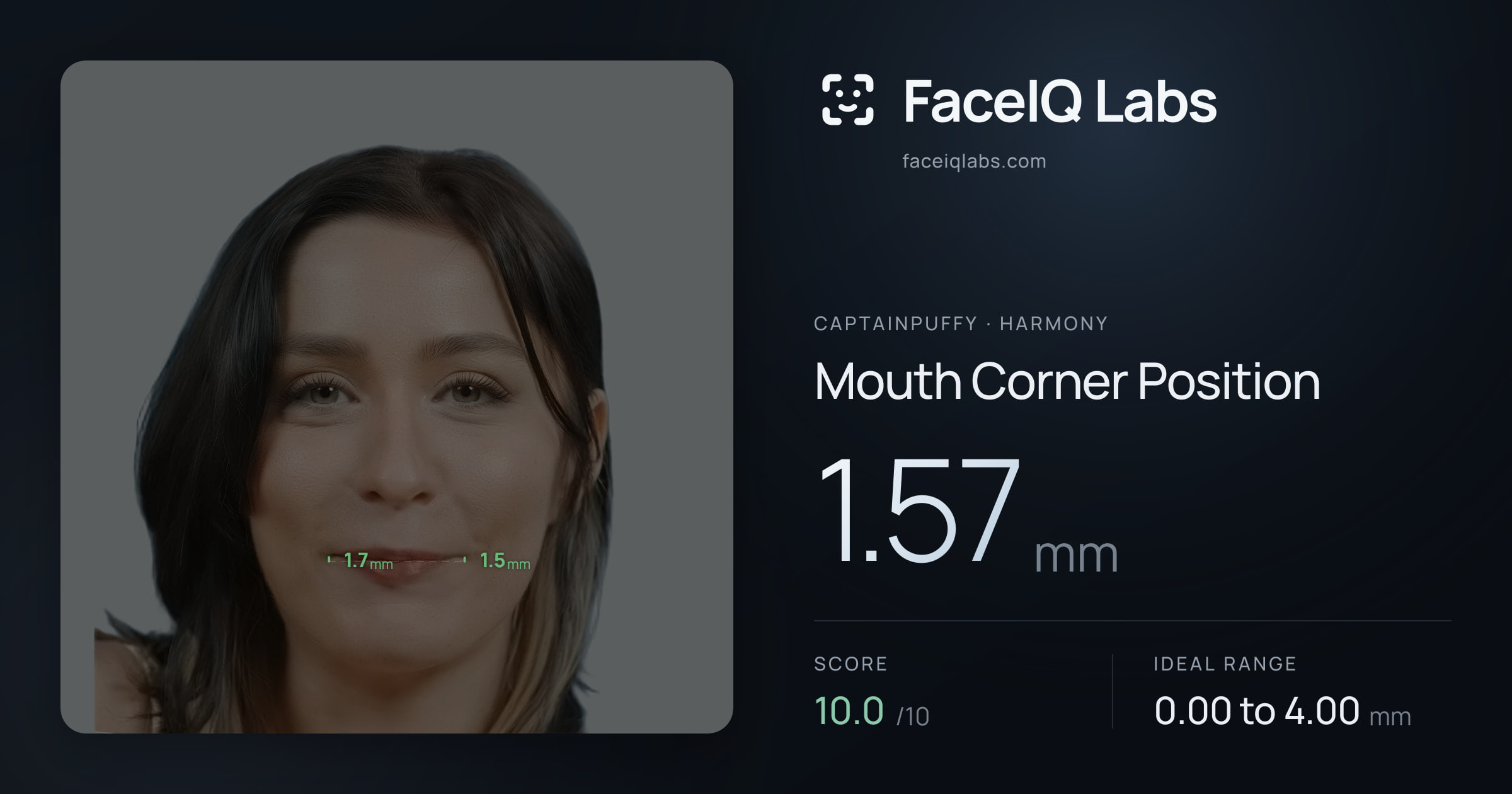 CaptainPuffy Mouth Corner Position: 1.57mm, drawn on the photo