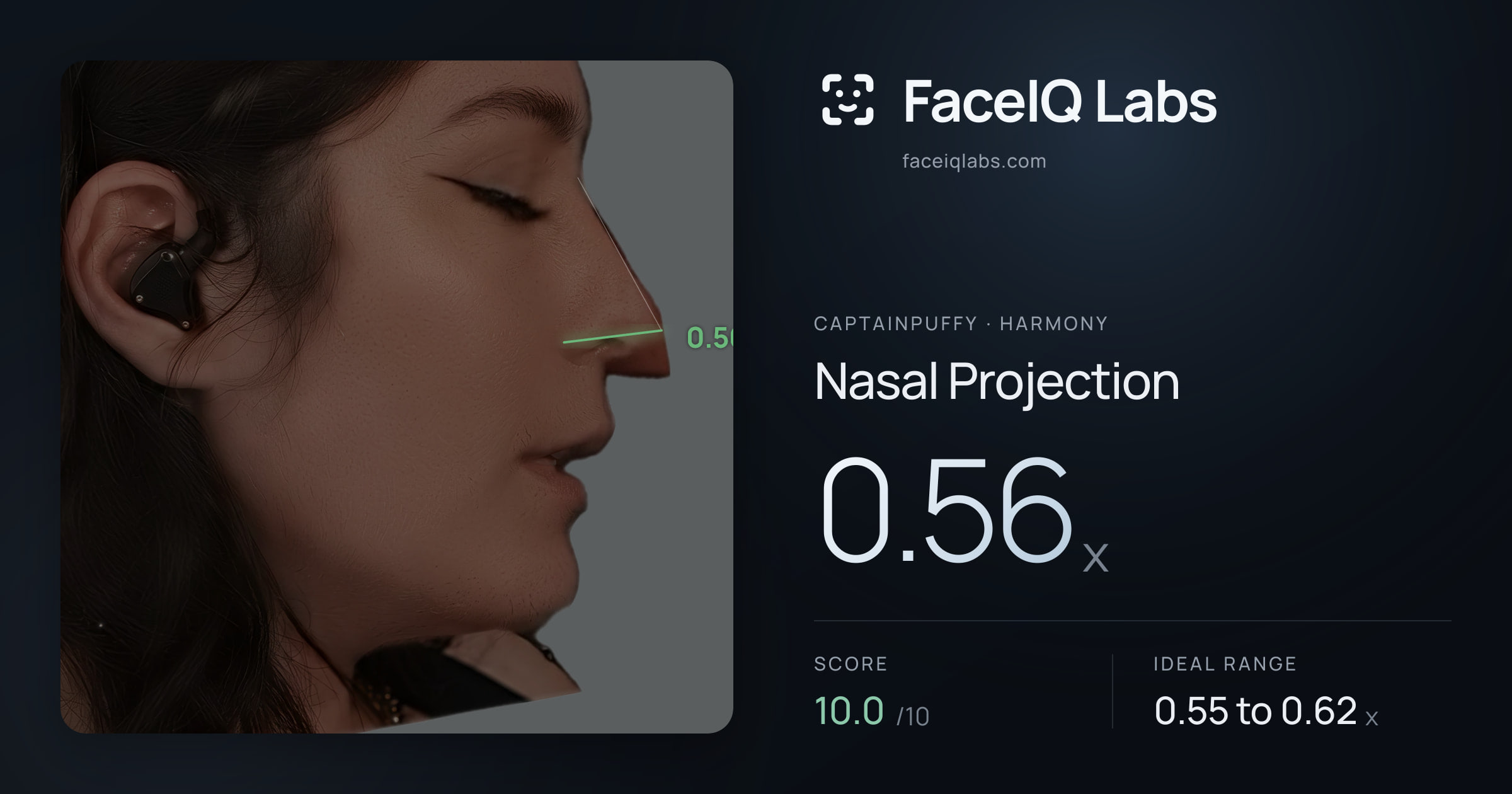 CaptainPuffy Nasal Projection: 0.56x, drawn on the photo