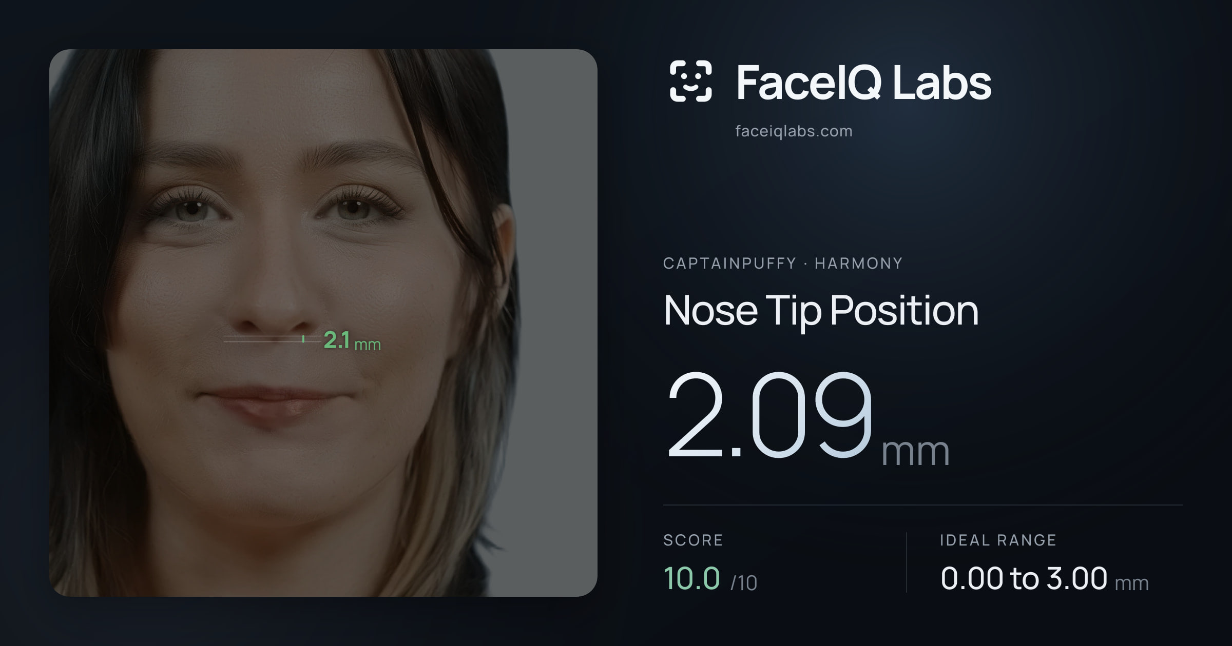 CaptainPuffy Nose Tip Position: 2.09mm, drawn on the photo