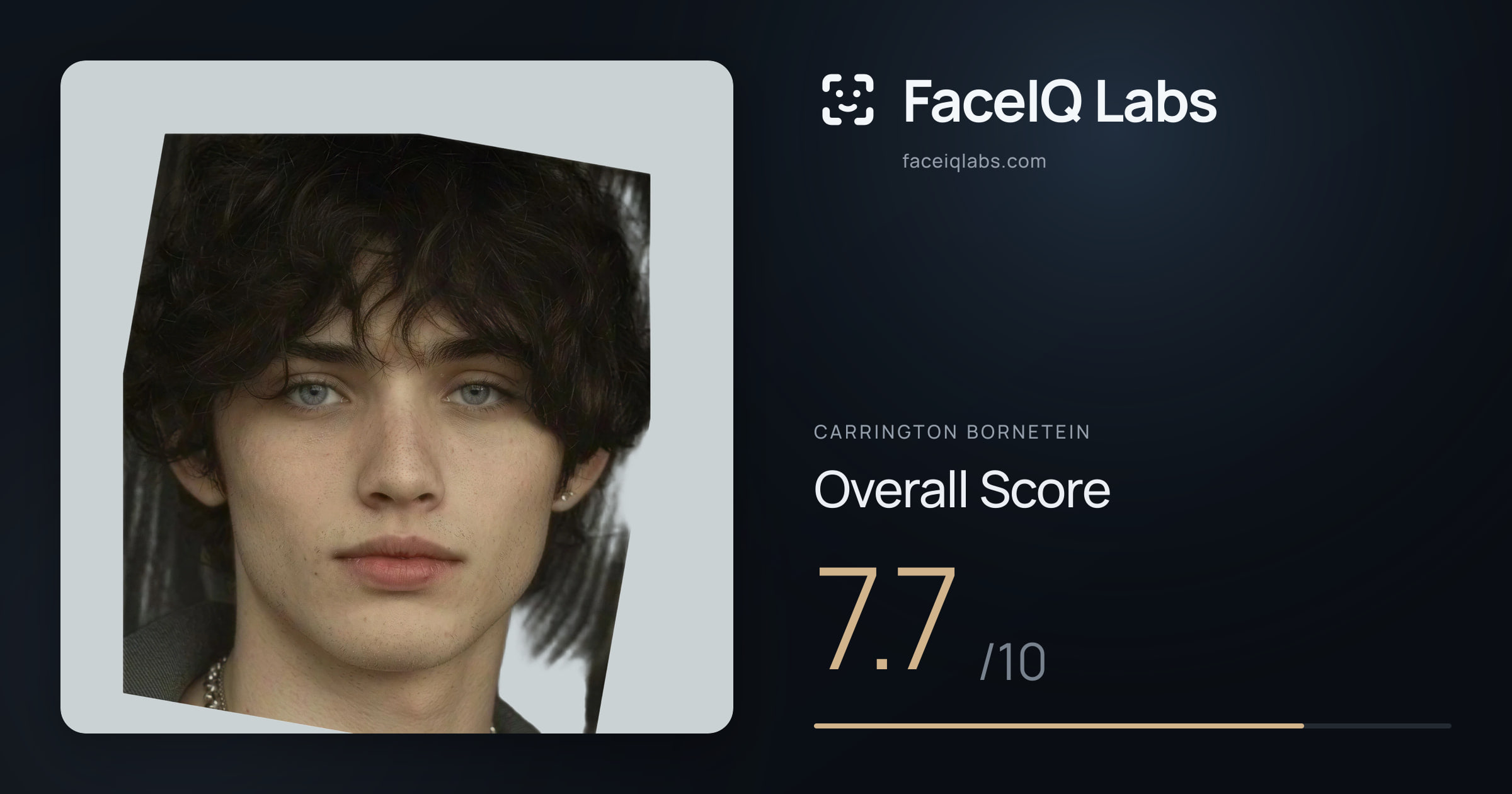 Carrington Bornetein face rating: 7.7/10, with each section's score