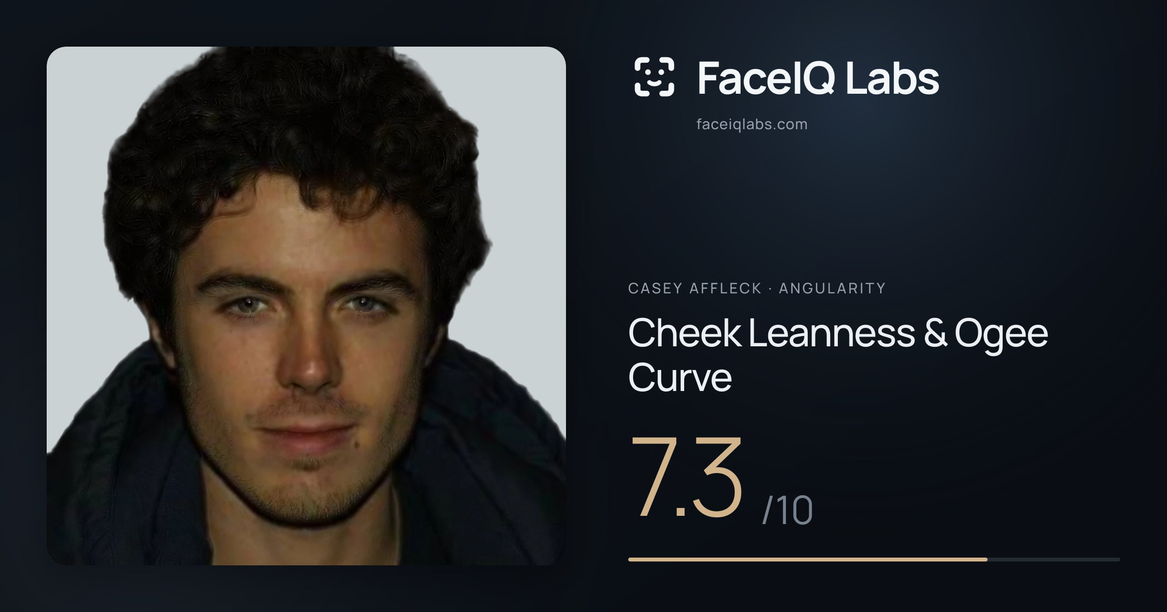 Casey Affleck Cheek Leanness & Ogee Curve: 7.3/10, drawn on the photo
