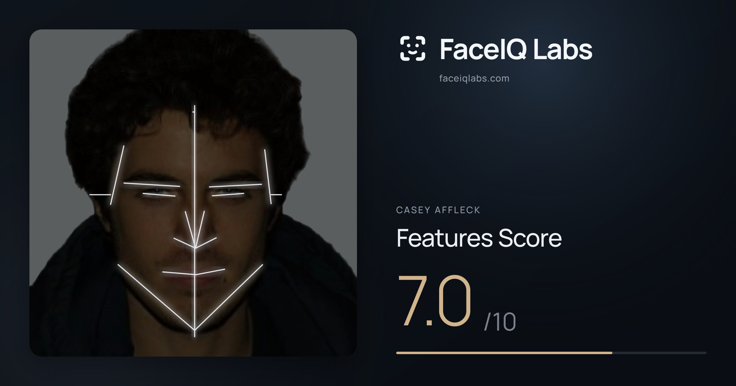 Casey Affleck Features: 7.0/10, with each assessment drawn on the photo