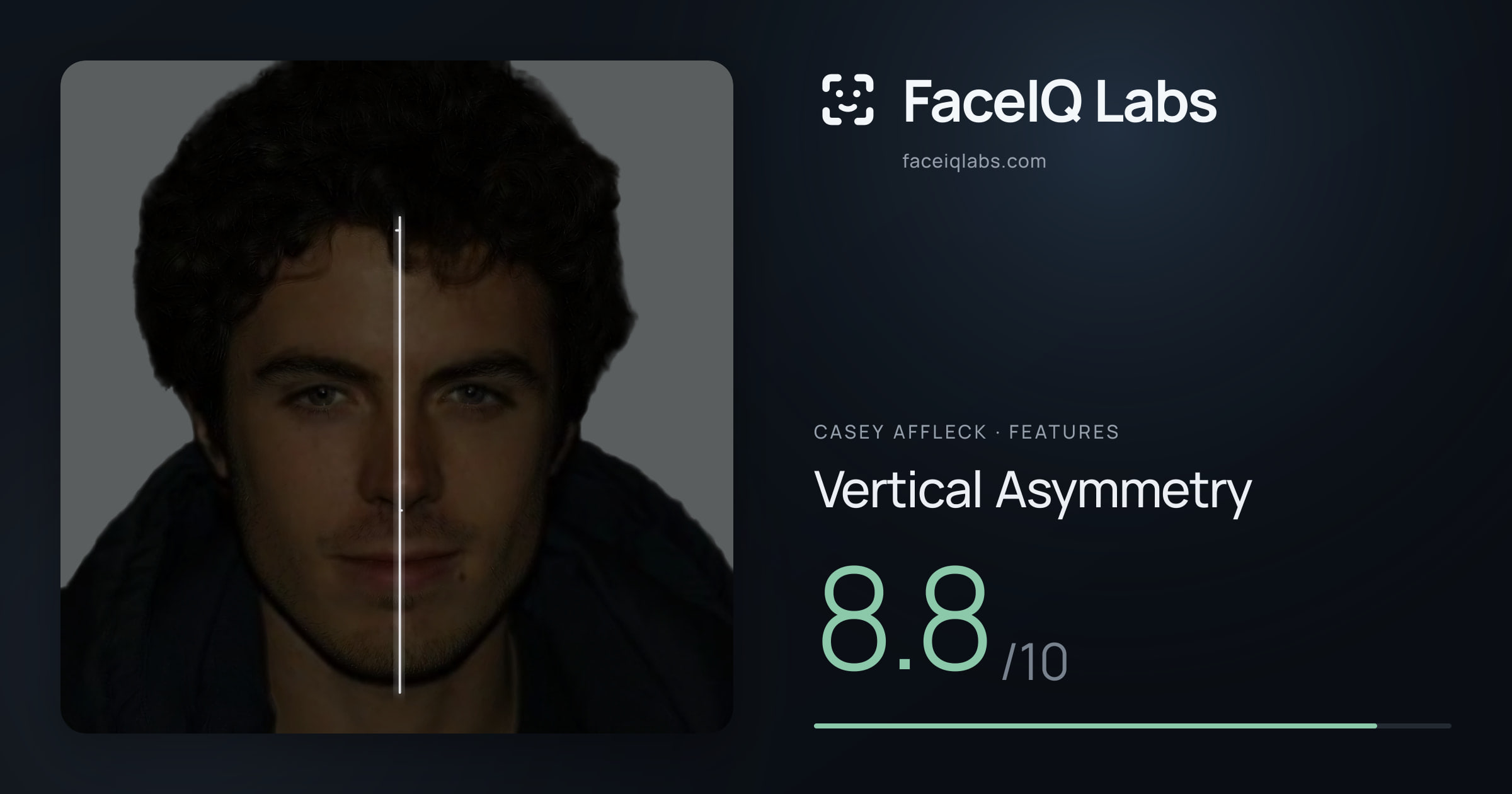 Casey Affleck Vertical Asymmetry: 8.8/10, drawn on the photo
