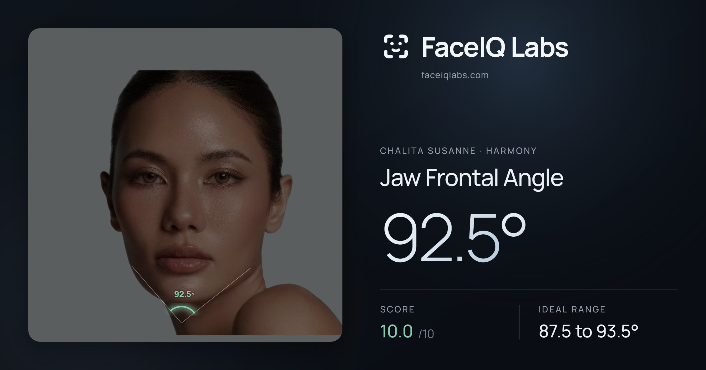 Chalita Susanne Jaw Frontal Angle: 92.5°, drawn on the photo