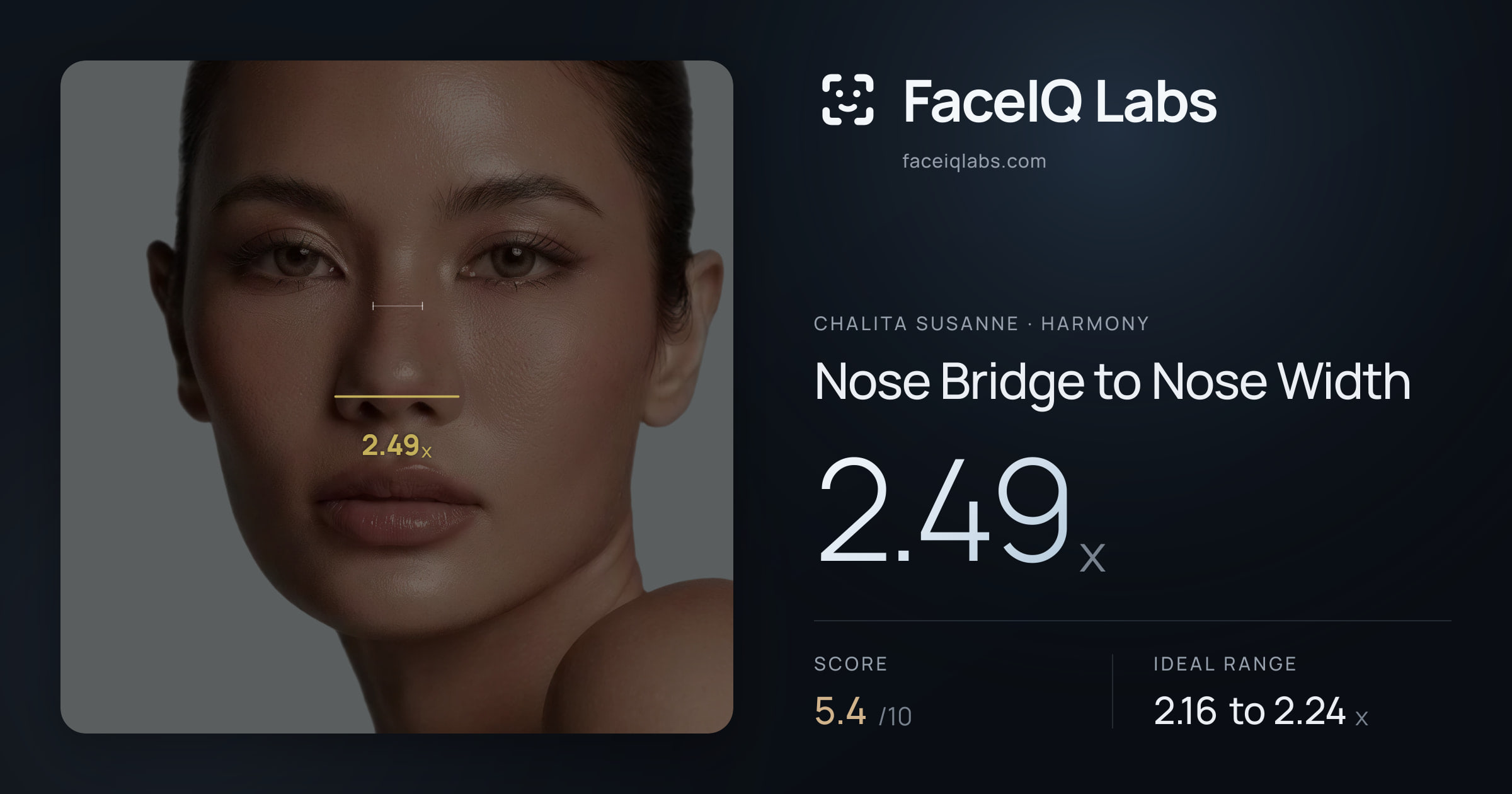 Chalita Susanne Nose Bridge to Nose Width: 2.49x, drawn on the photo