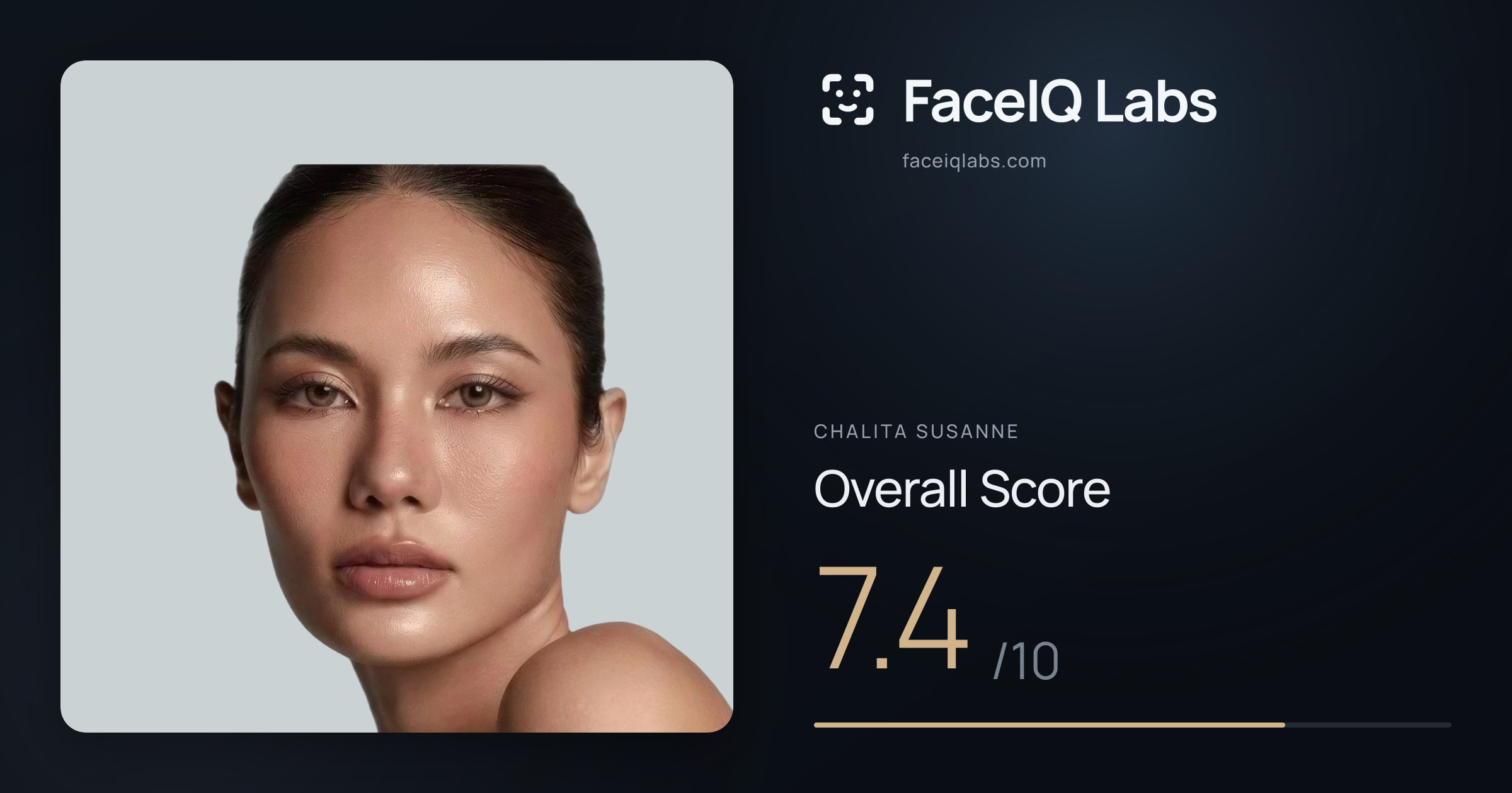 Chalita Susanne face rating: 7.4/10, with each section's score