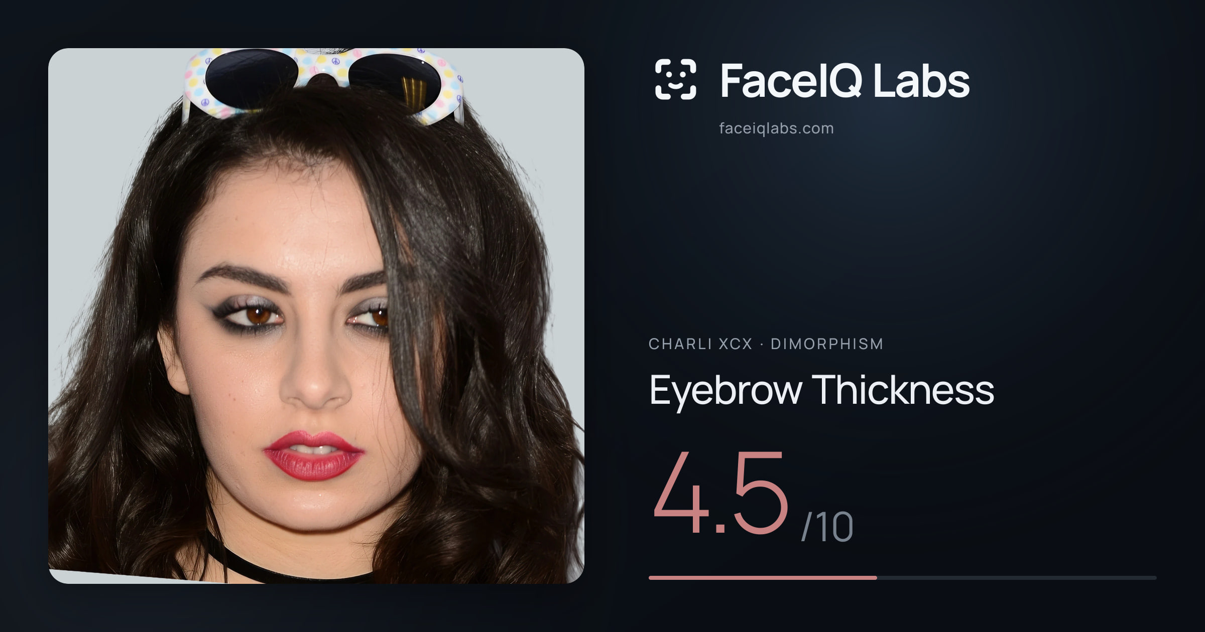 Charli XCX Eyebrow Thickness: 4.5/10, drawn on the photo