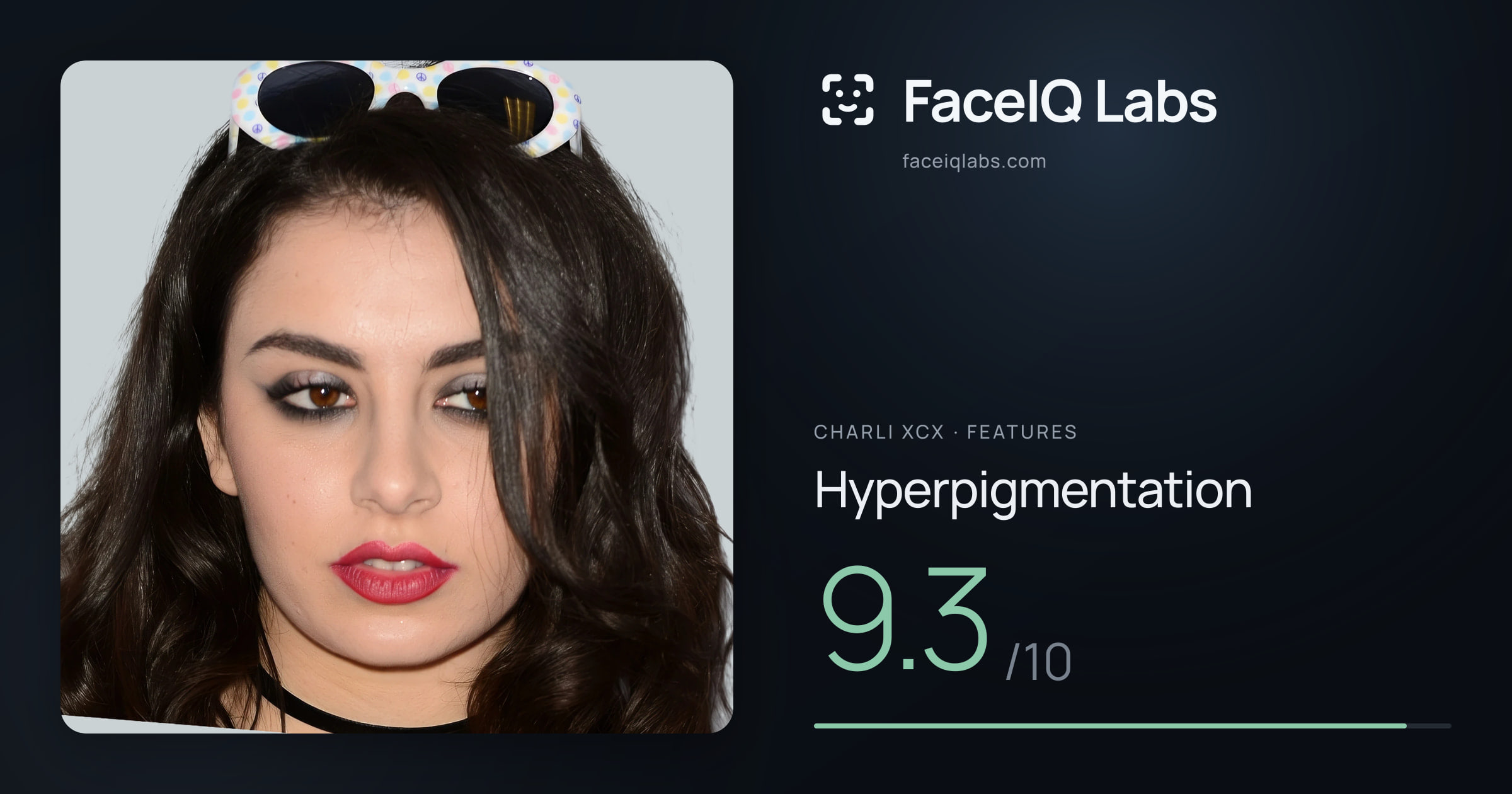 Charli XCX Hyperpigmentation: 9.3/10, drawn on the photo