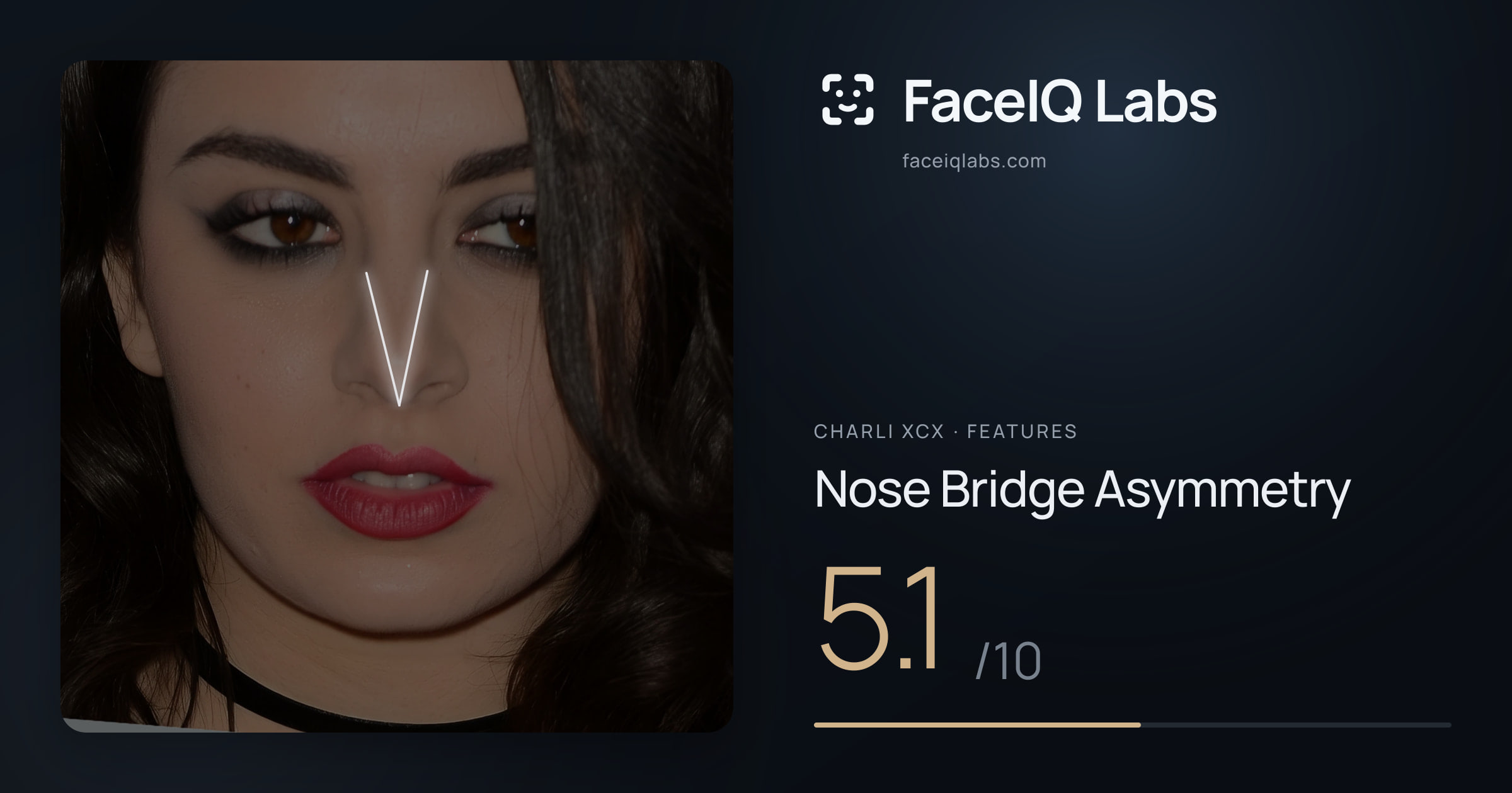 Charli XCX Nose Bridge Asymmetry: 5.1/10, drawn on the photo