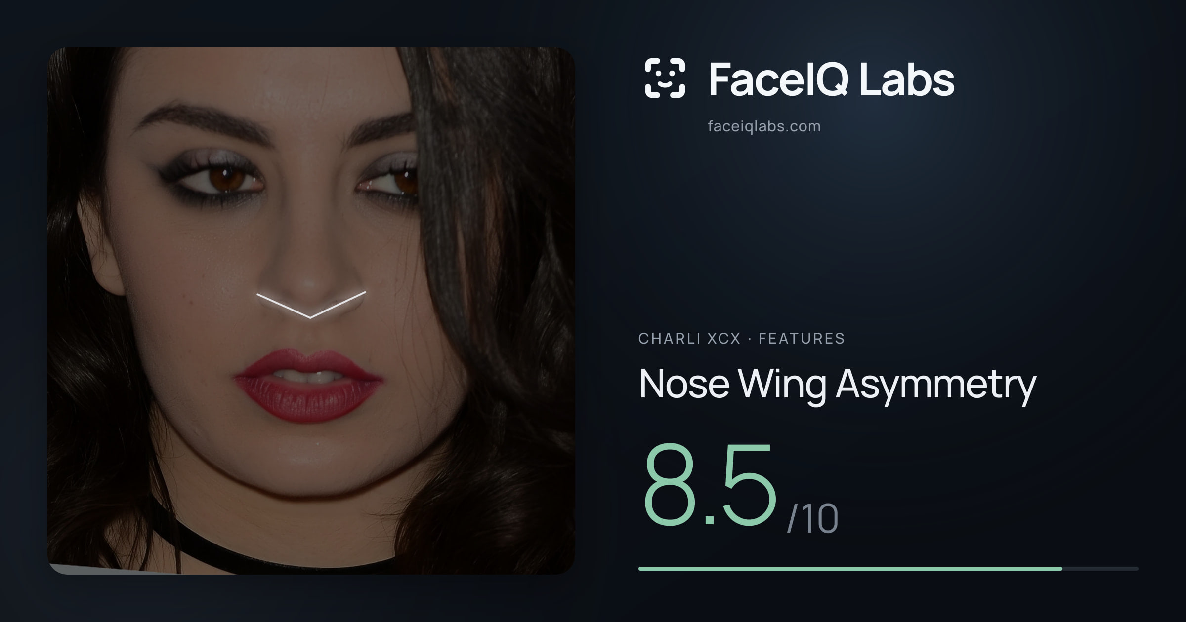 Charli XCX Nose Wing Asymmetry: 8.5/10, drawn on the photo
