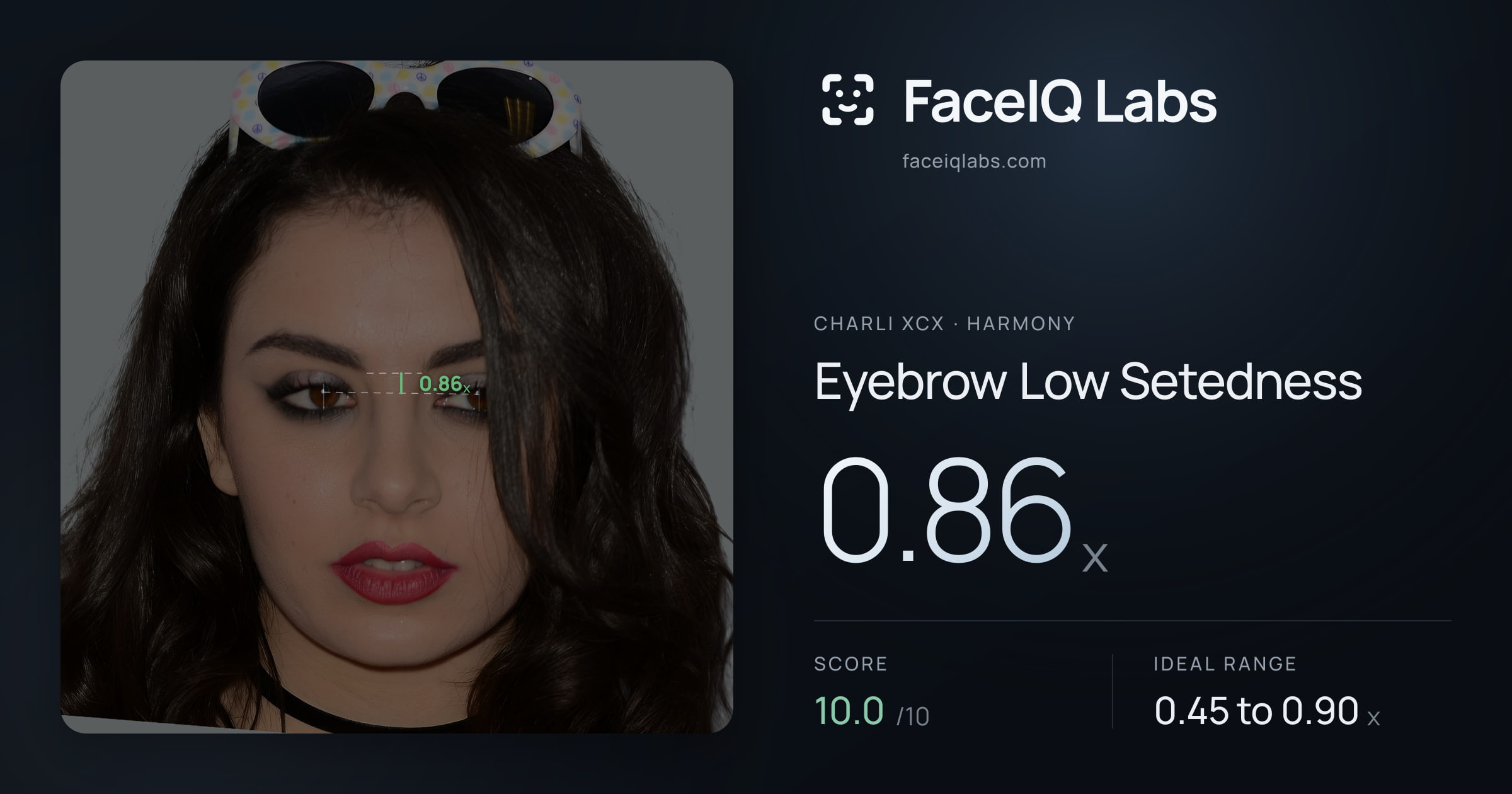 Charli XCX Eyebrow Low Setedness: 0.86x, drawn on the photo