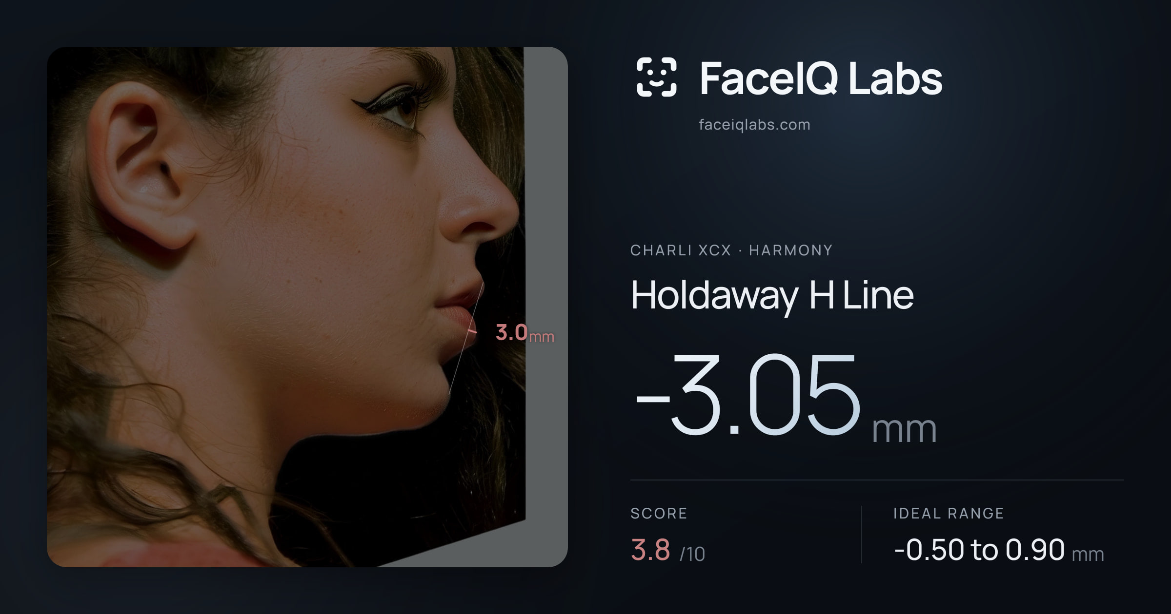 Charli XCX Holdaway H Line: -3.05mm, drawn on the photo