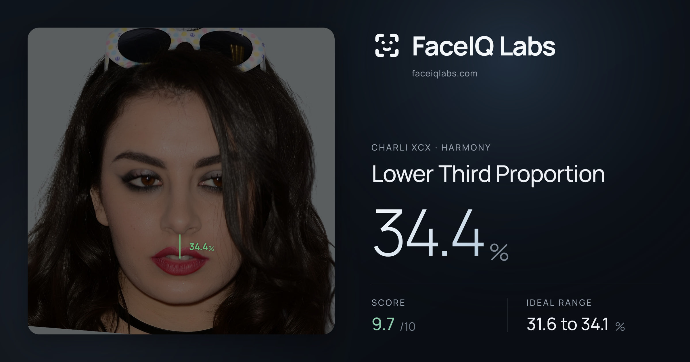 Charli XCX Lower Third Proportion: 34.4%, drawn on the photo