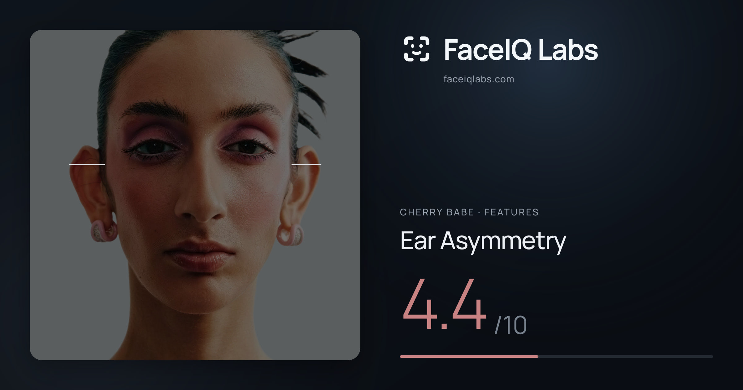 Cherry Babe Ear Asymmetry: 4.4/10, drawn on the photo