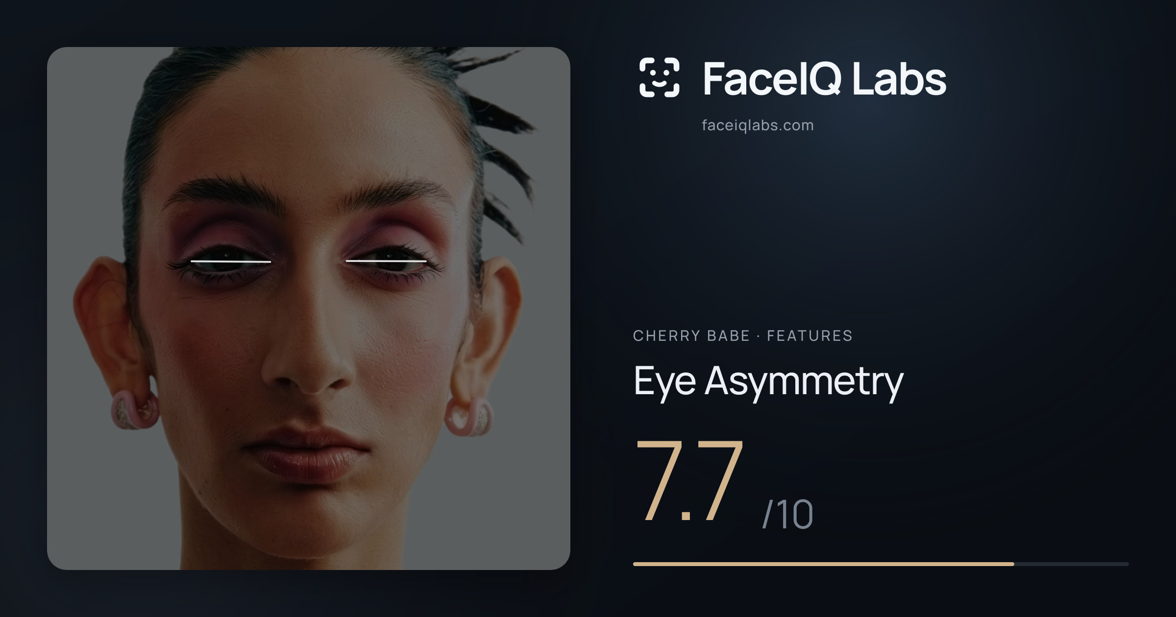 Cherry Babe Eye Asymmetry: 7.7/10, drawn on the photo