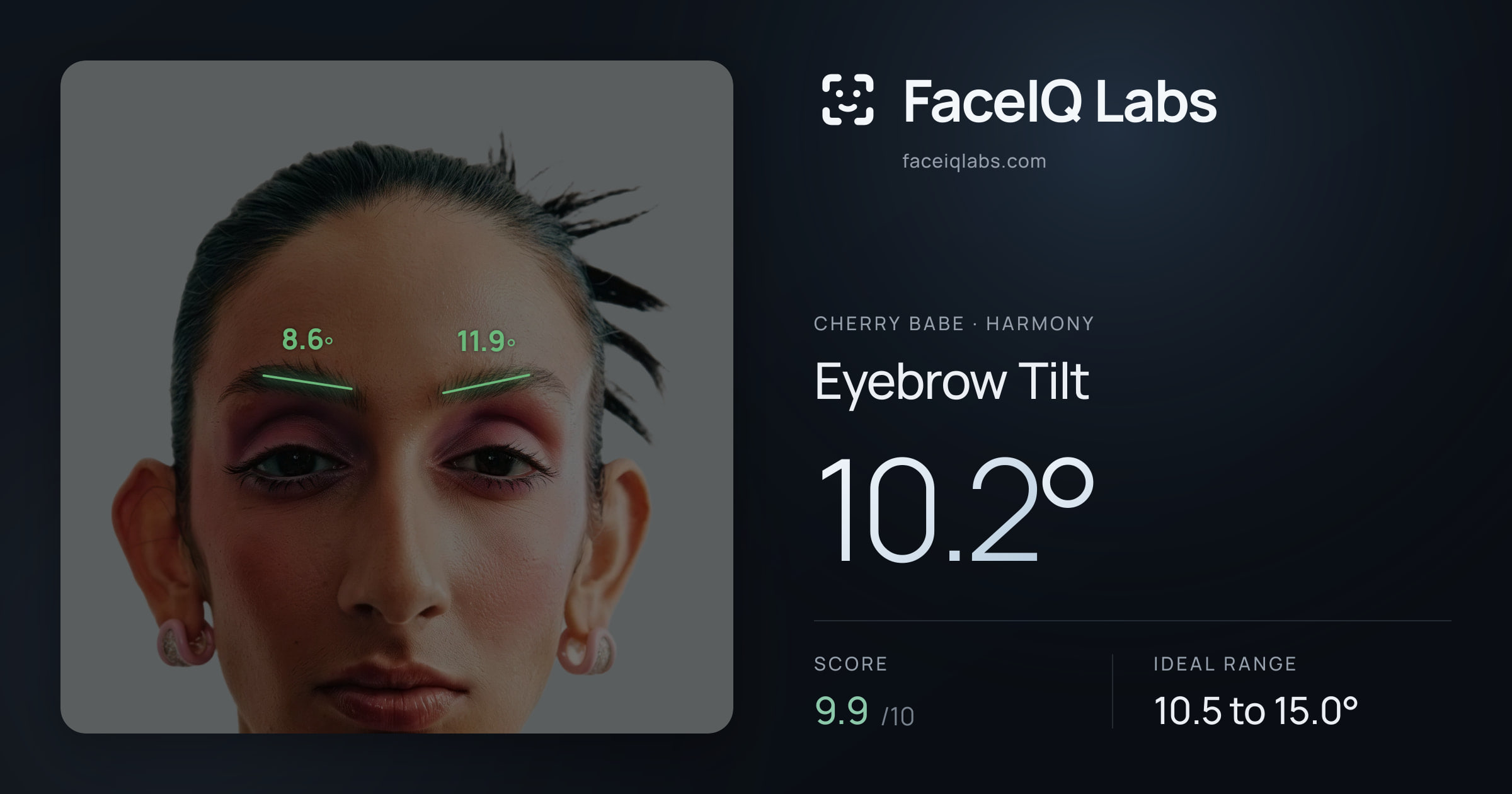 Cherry Babe Eyebrow Tilt: 10.2°, drawn on the photo