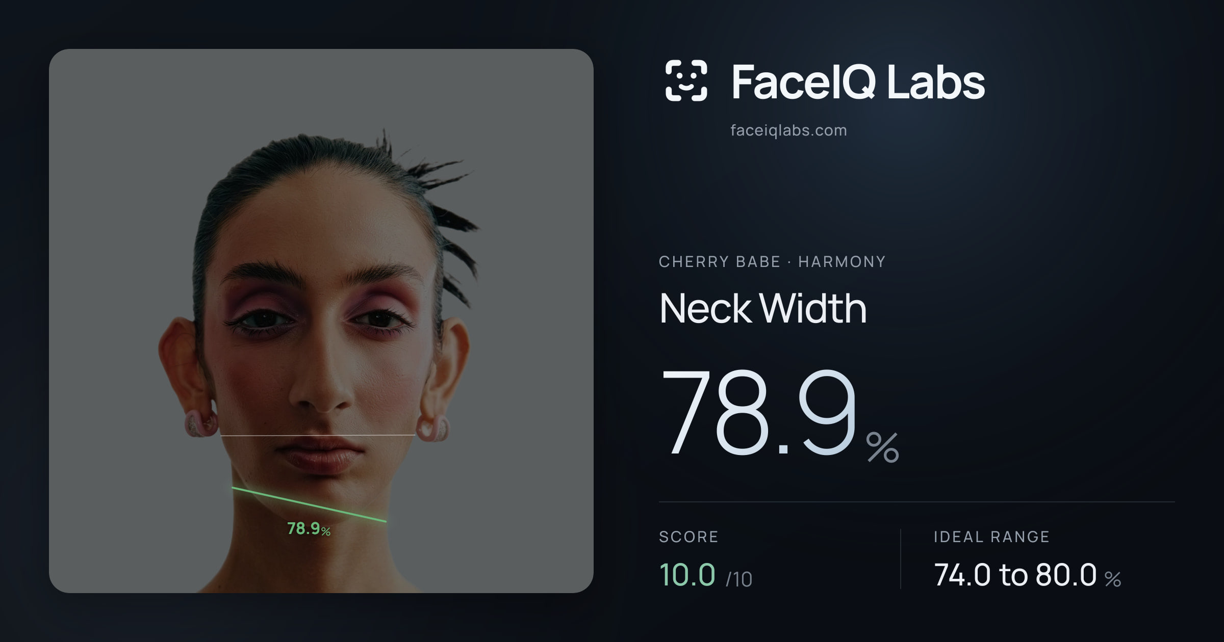 Cherry Babe Neck Width: 78.9%, drawn on the photo