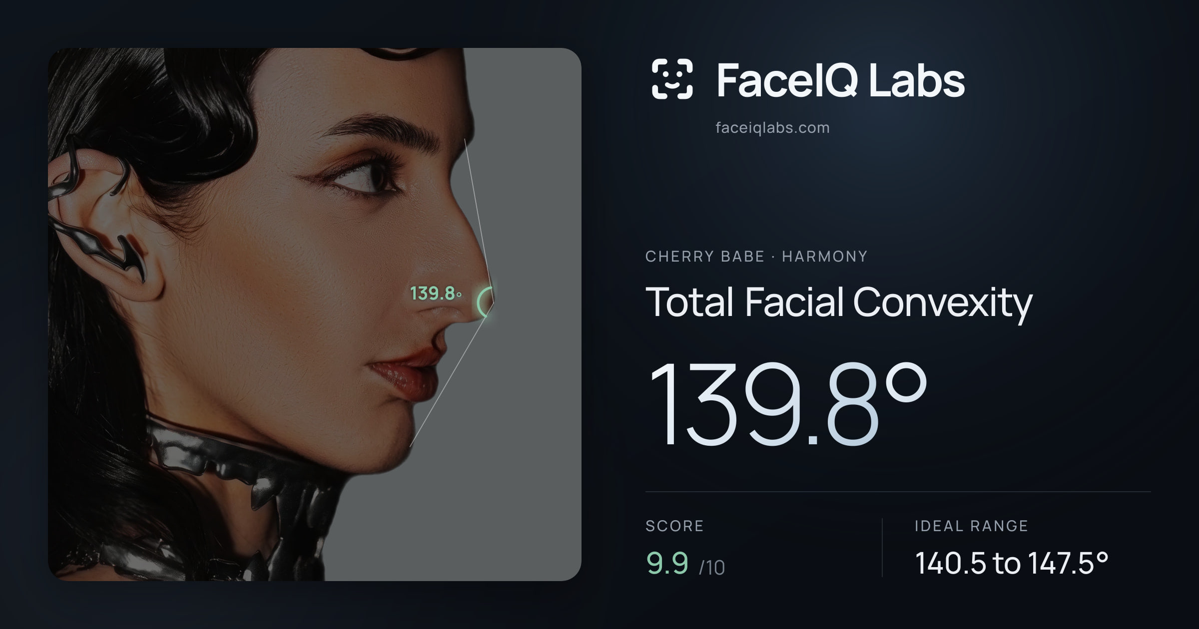 Cherry Babe Total Facial Convexity: 139.8°, drawn on the photo