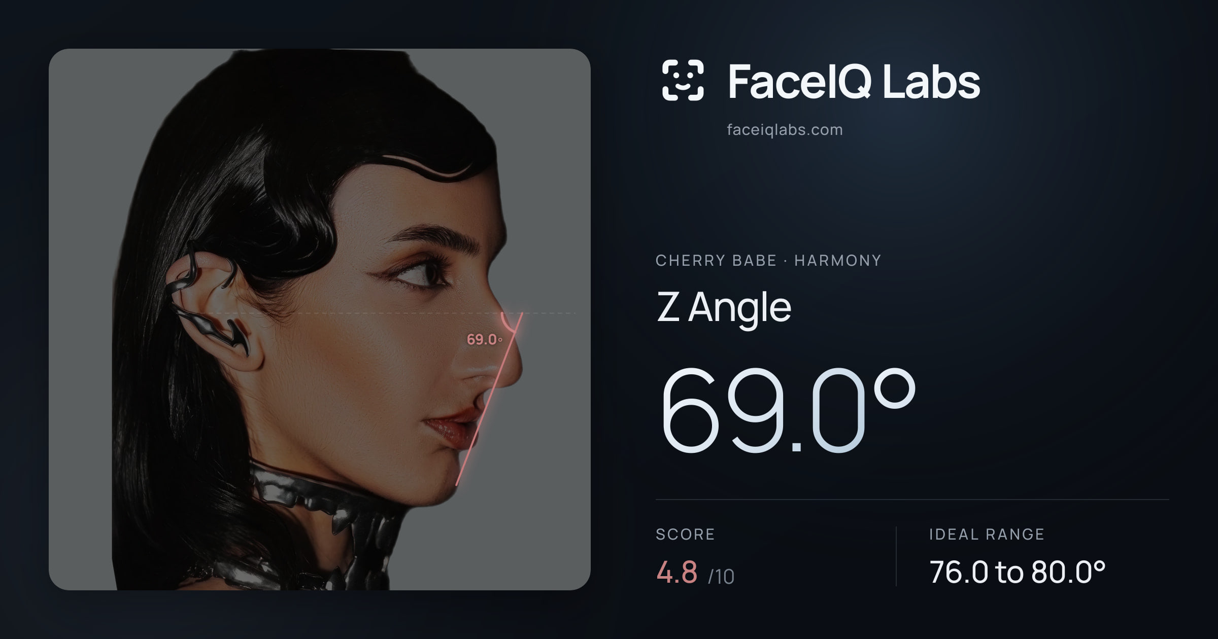 Cherry Babe Z Angle: 69.0°, drawn on the photo