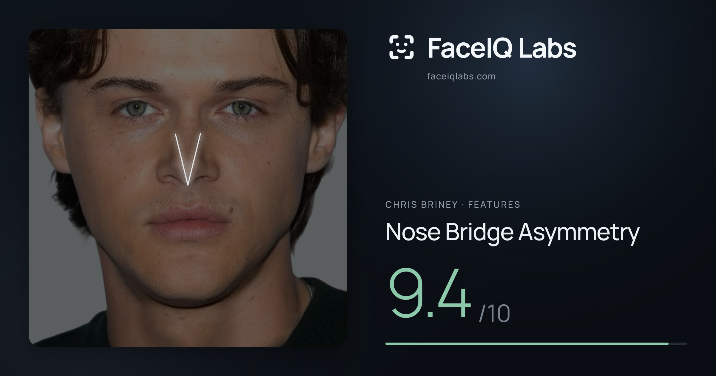 Chris Briney Nose Bridge Asymmetry: 9.4/10, drawn on the photo