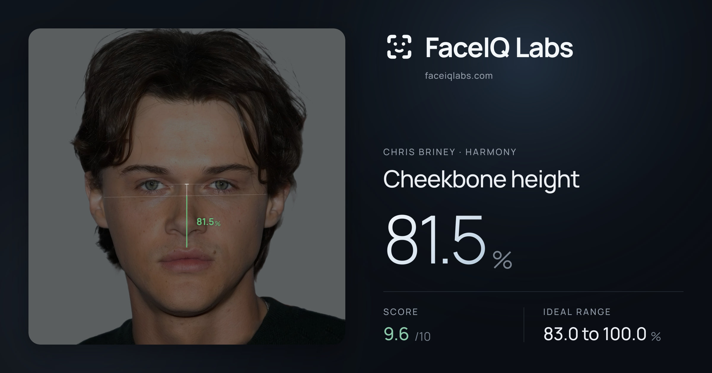 Chris Briney Cheekbone height: 81.5%, drawn on the photo