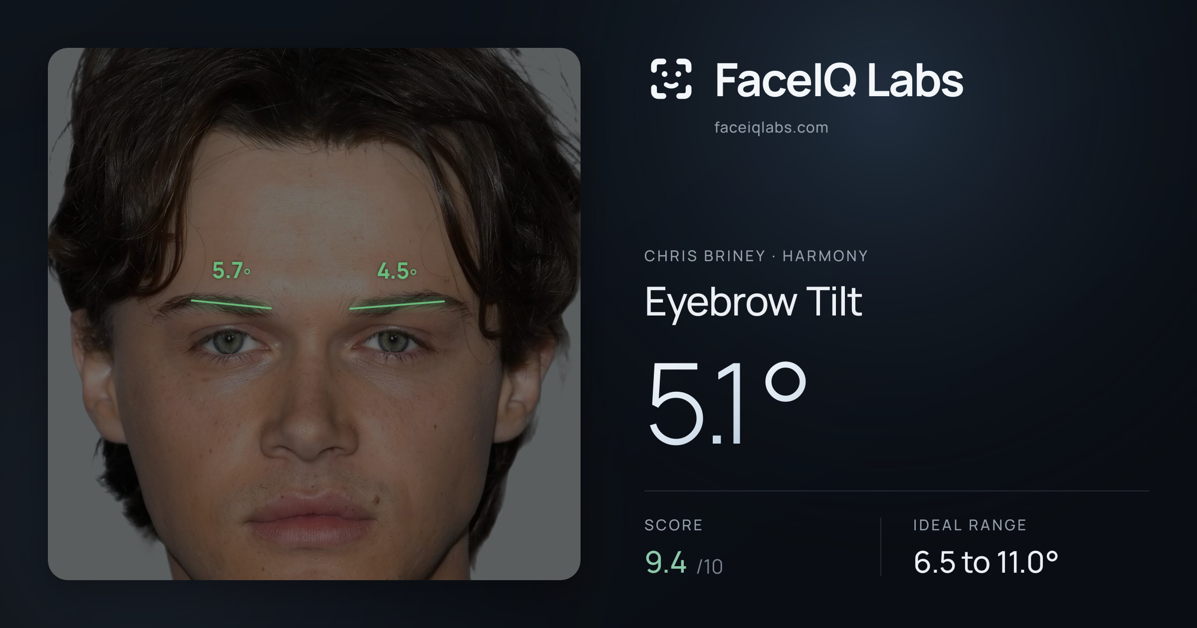 Chris Briney Eyebrow Tilt: 5.1°, drawn on the photo
