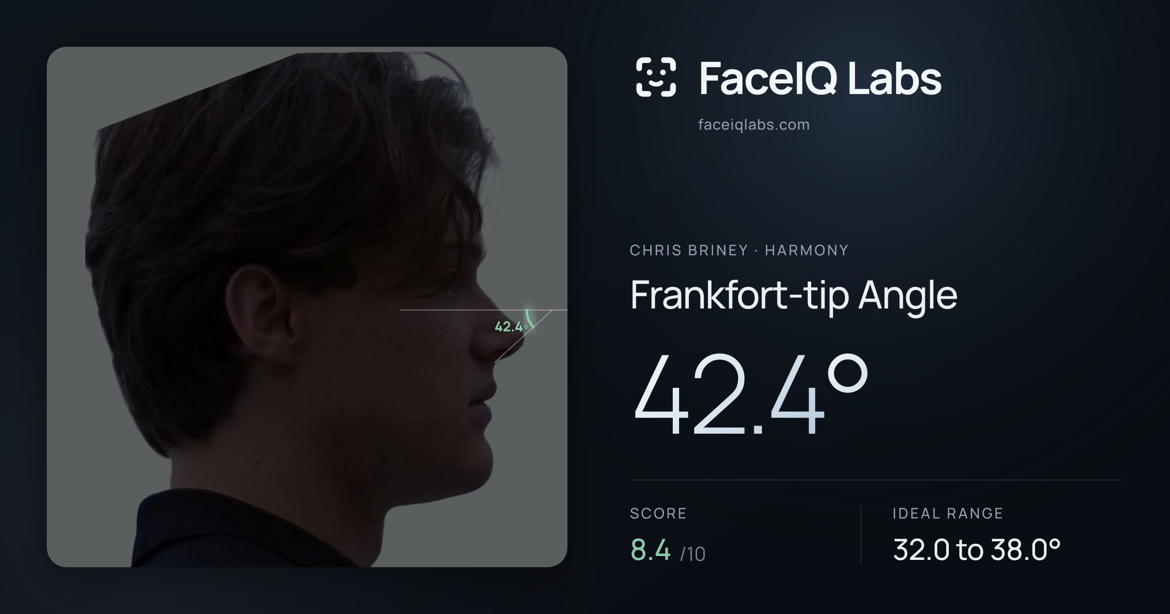 Chris Briney Frankfort-tip Angle: 42.4°, drawn on the photo