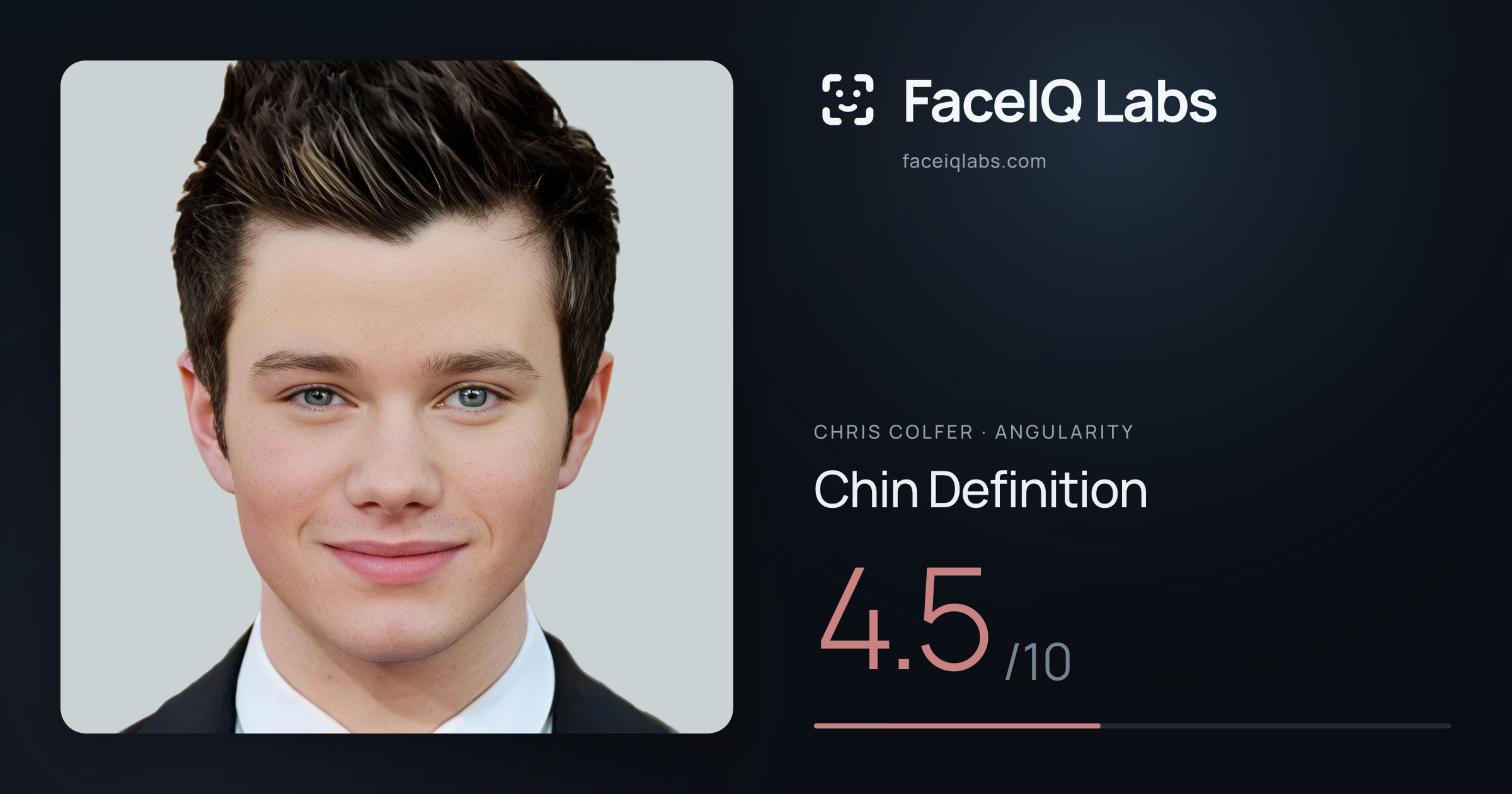 Chris Colfer Chin Definition: 4.5/10, drawn on the photo